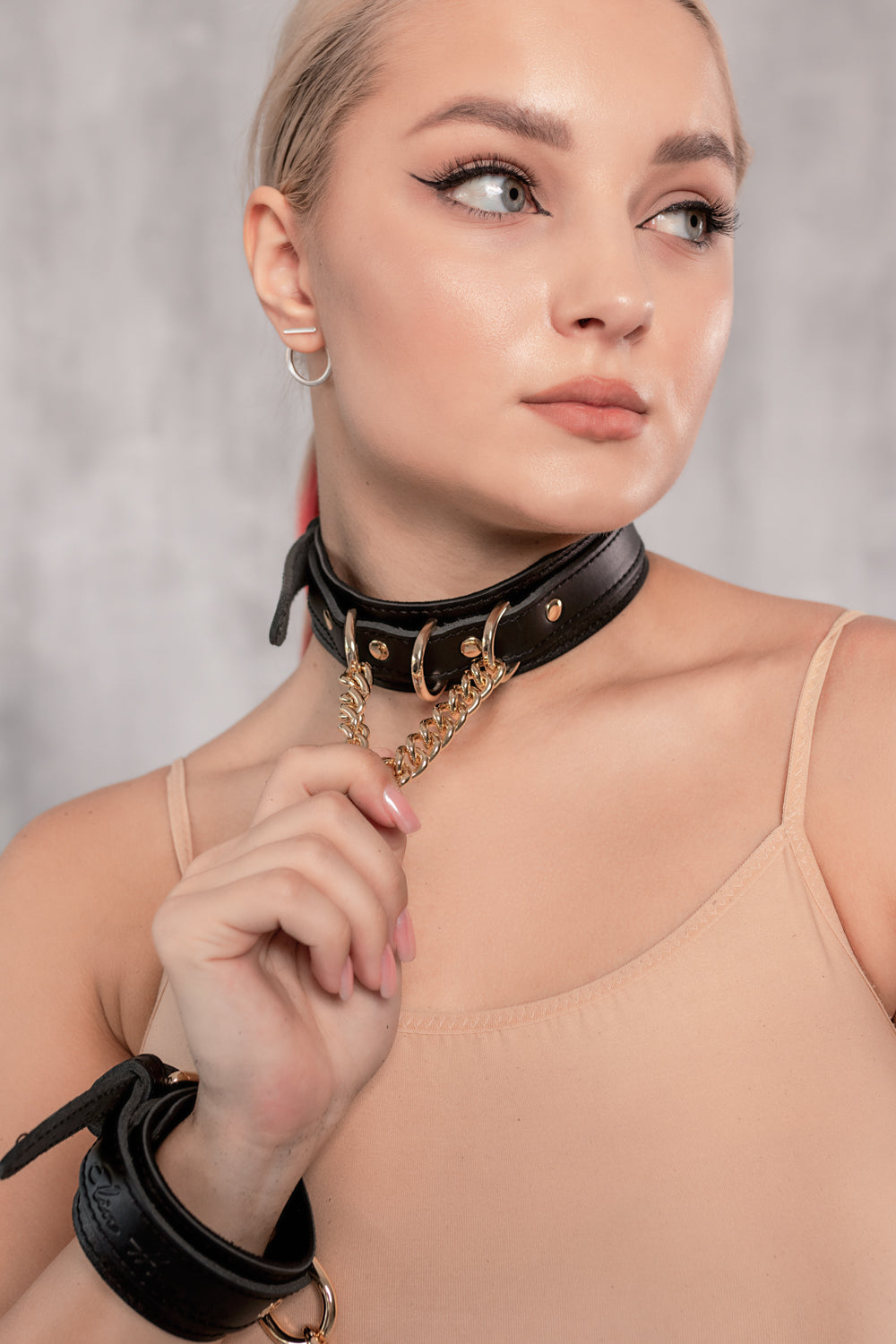 Leather Collar with D-rings and Chain