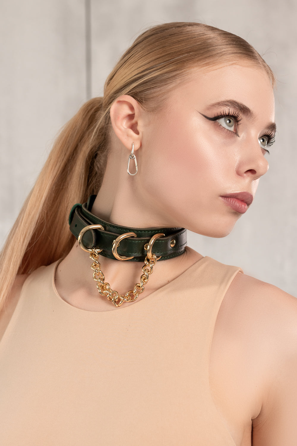 Leather Collar with D-rings and Chain