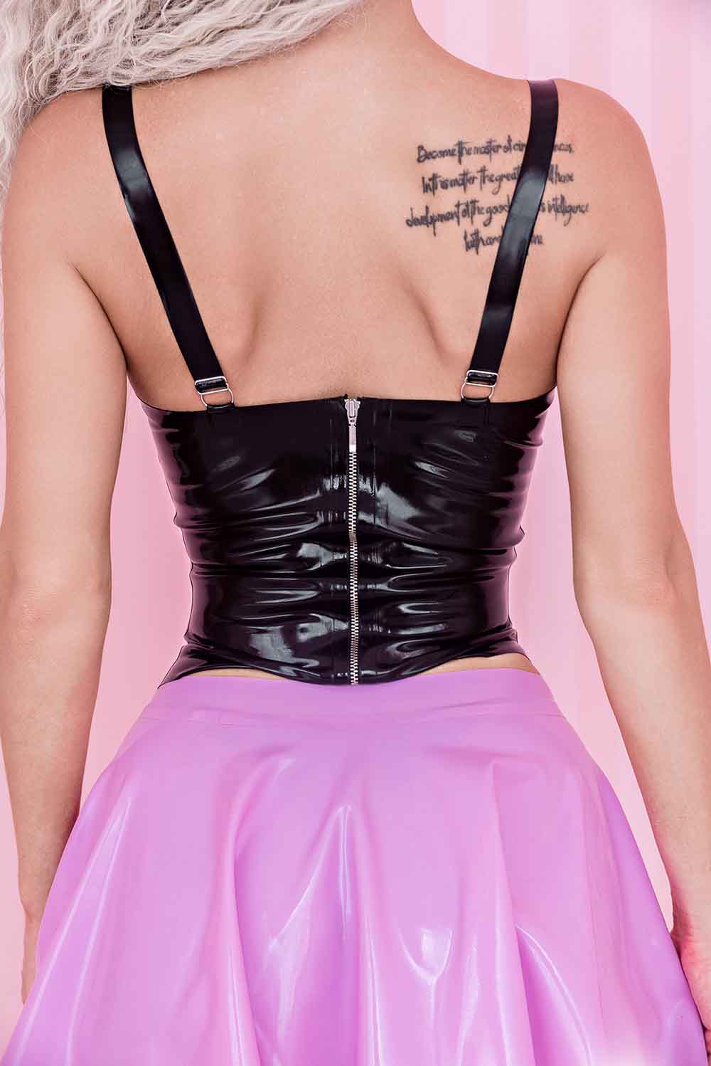Latex Zipper Top With Underwire. Black