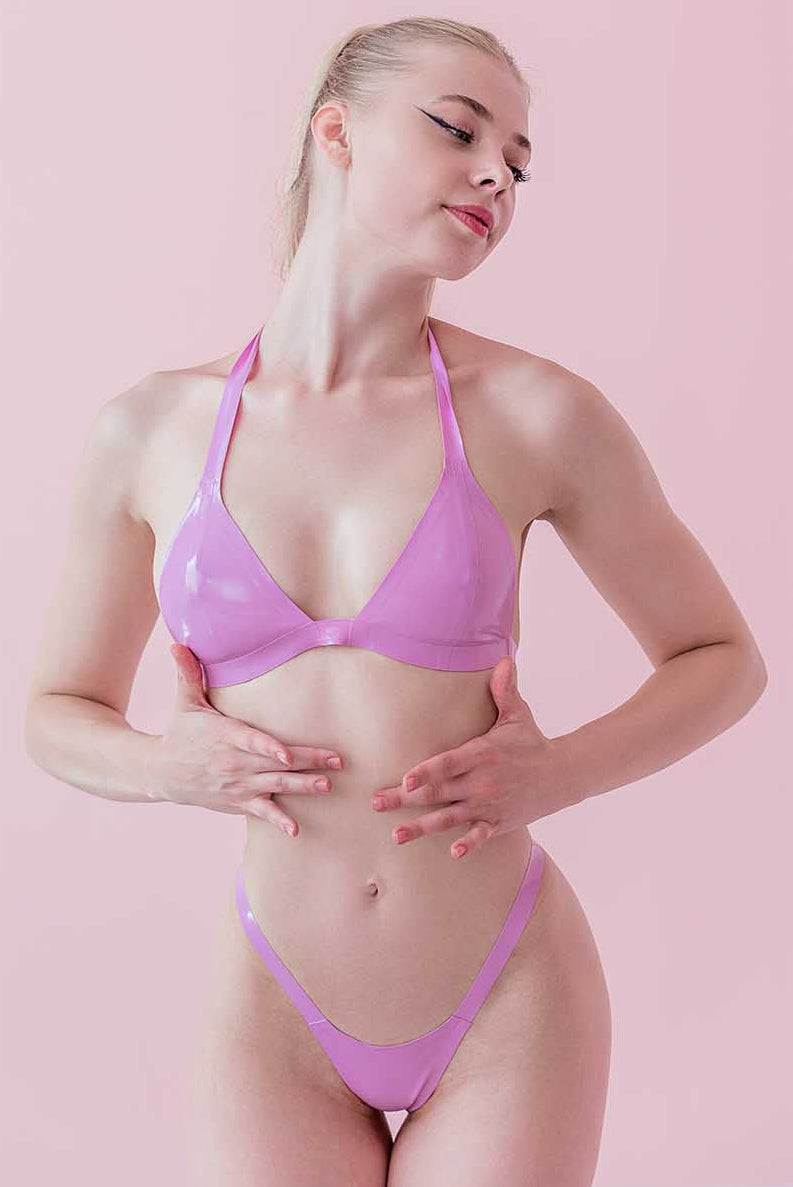 Latex Lingerie, Latex bra + micro bikini. Pink