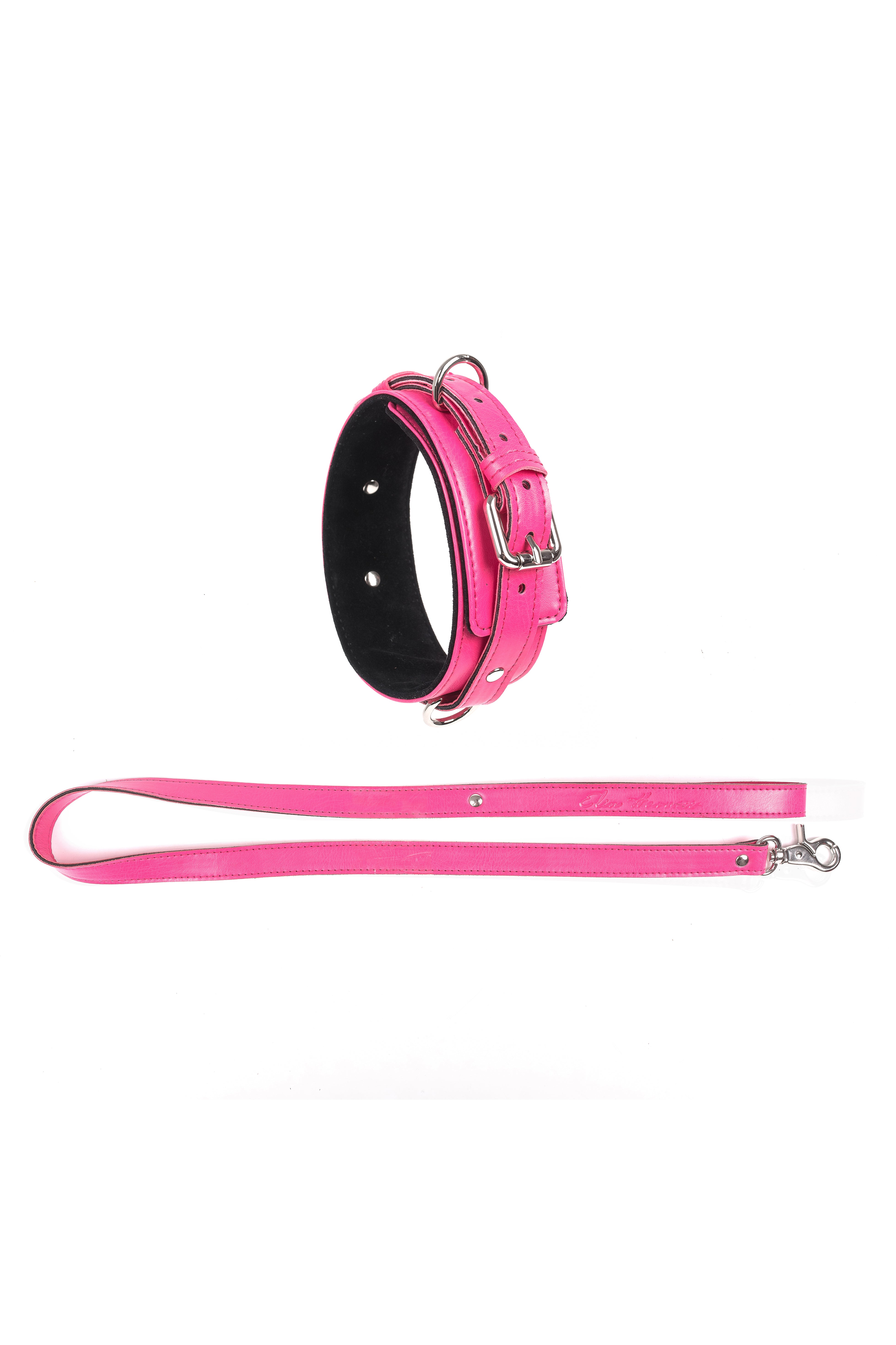 Faux Leather Collar with Leash. Burgundy