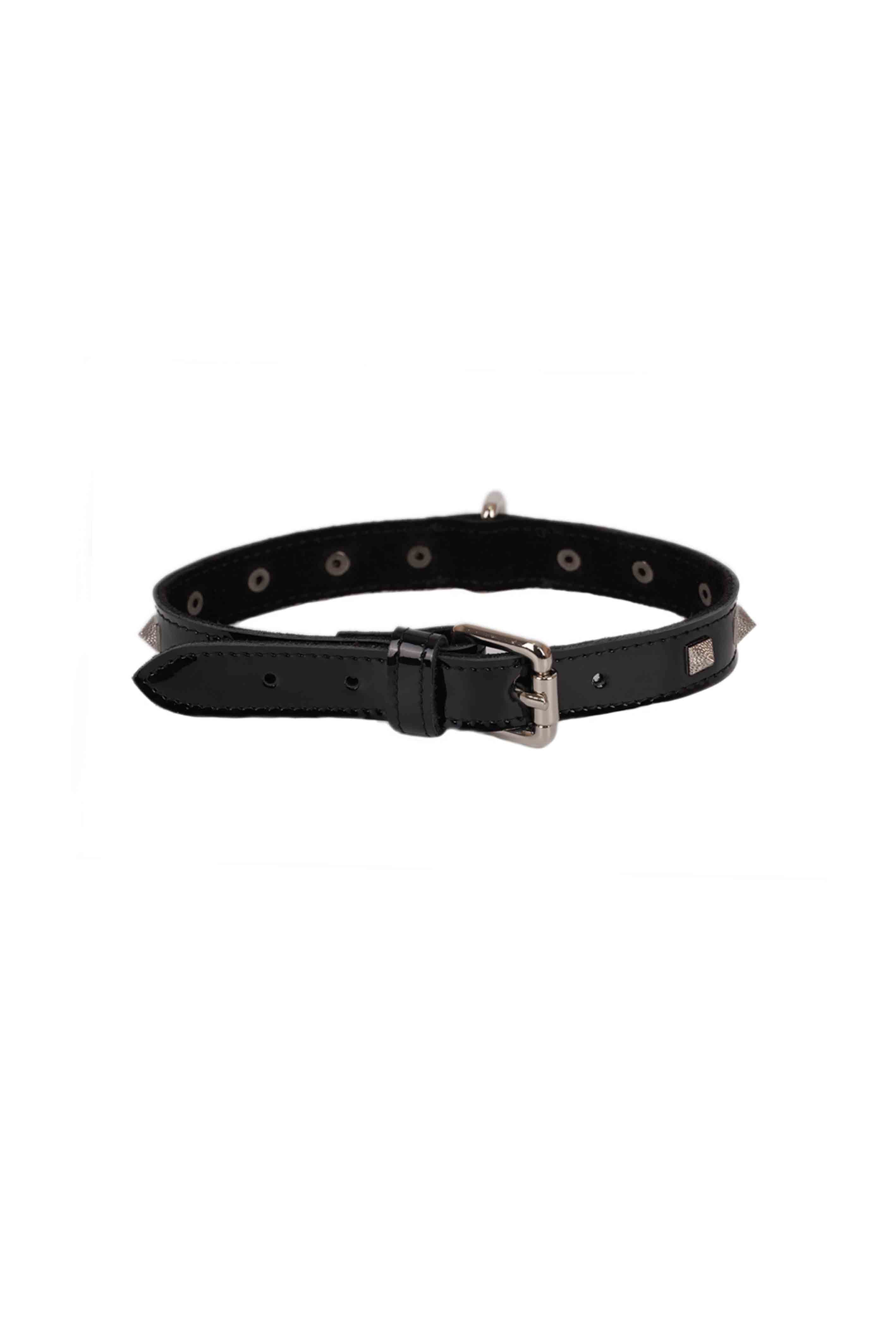 Lacquered Leather Spiked Choker. Burgundy