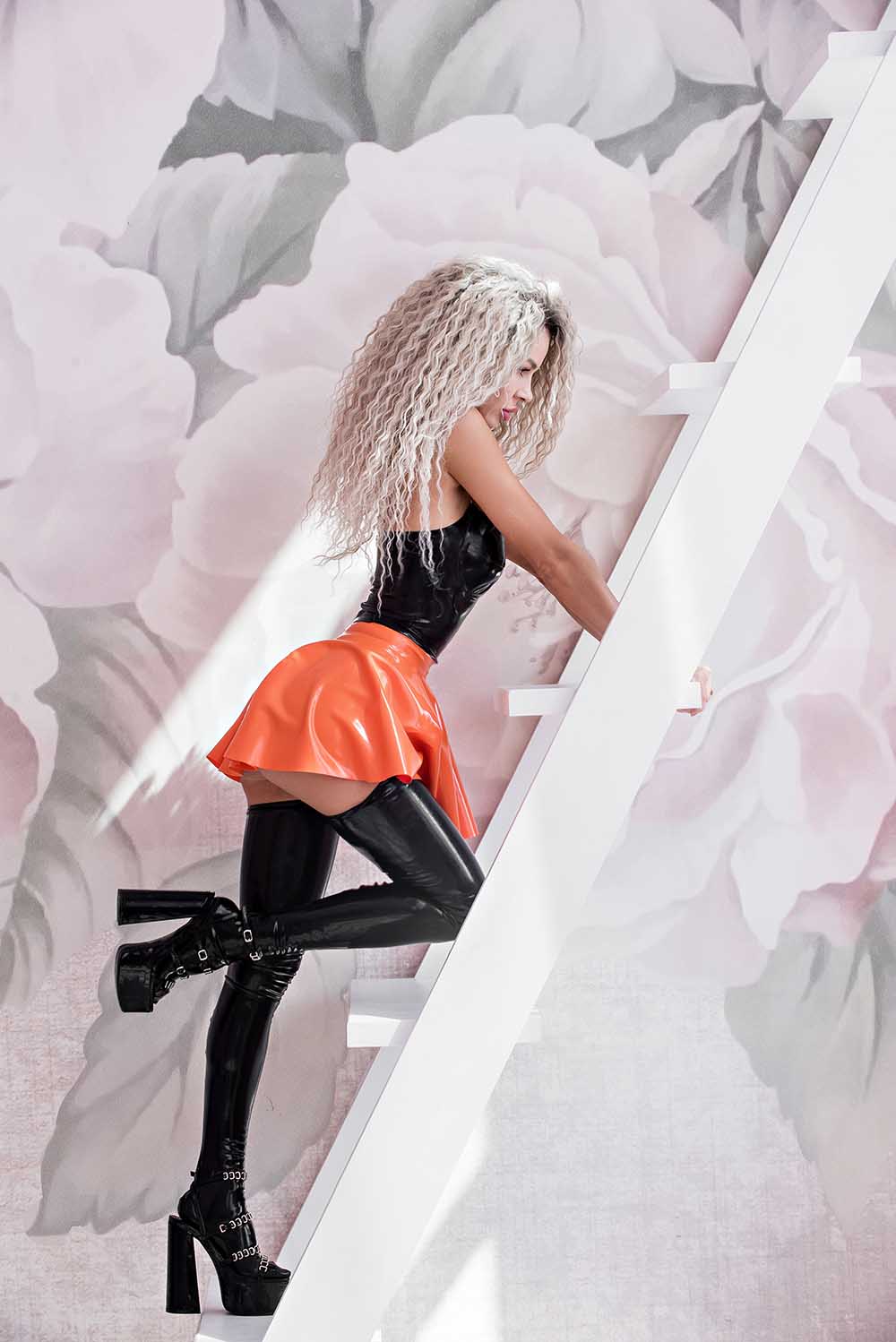 Latex Skater Skirt. Apricot