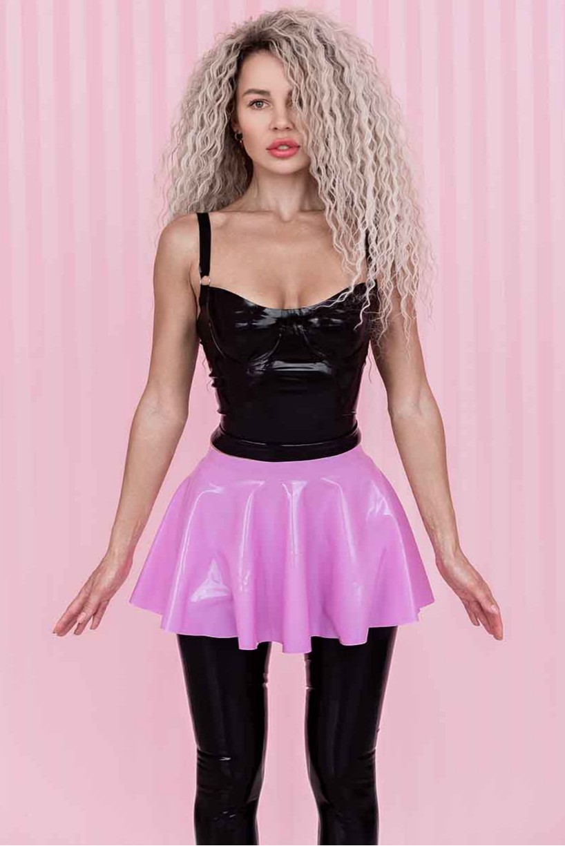 Latex Skater Skirt. Pink