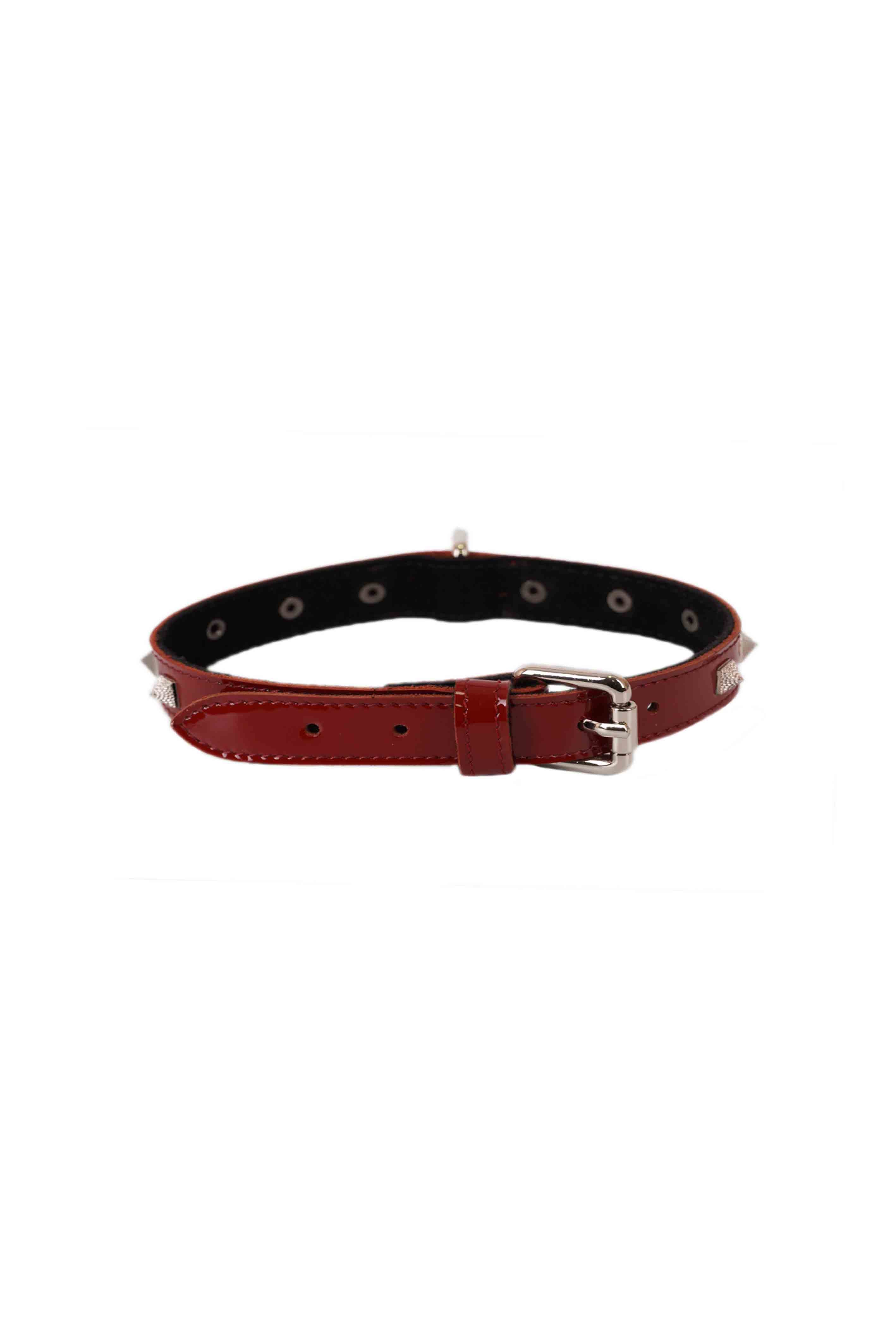 Lacquered Leather Spiked Choker. Burgundy
