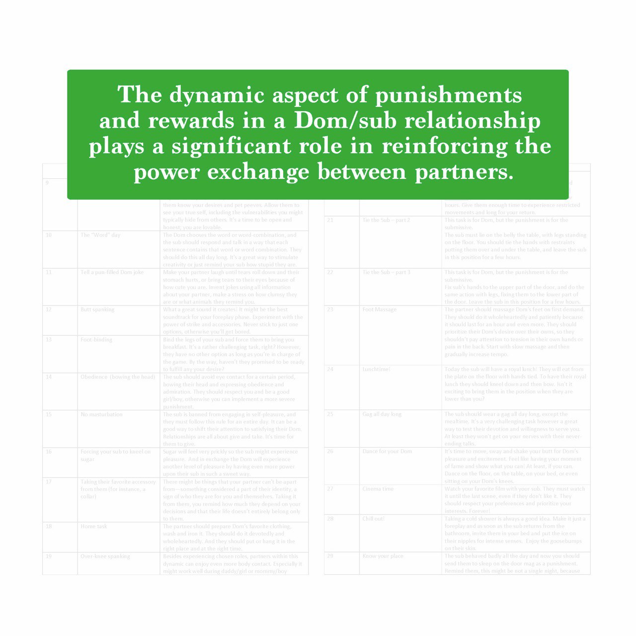 50 ideas/tasks/rules for punishment in BDSM style