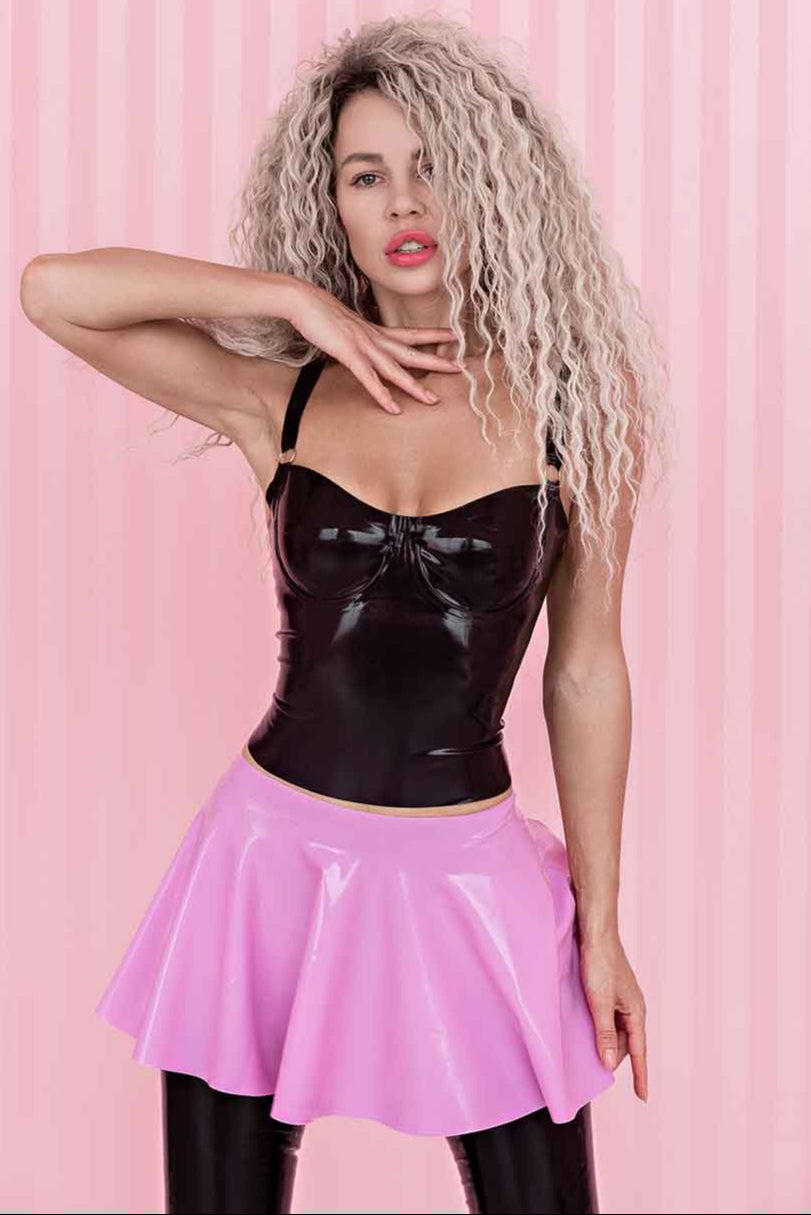 Latex Zipper Top With Underwire. Black