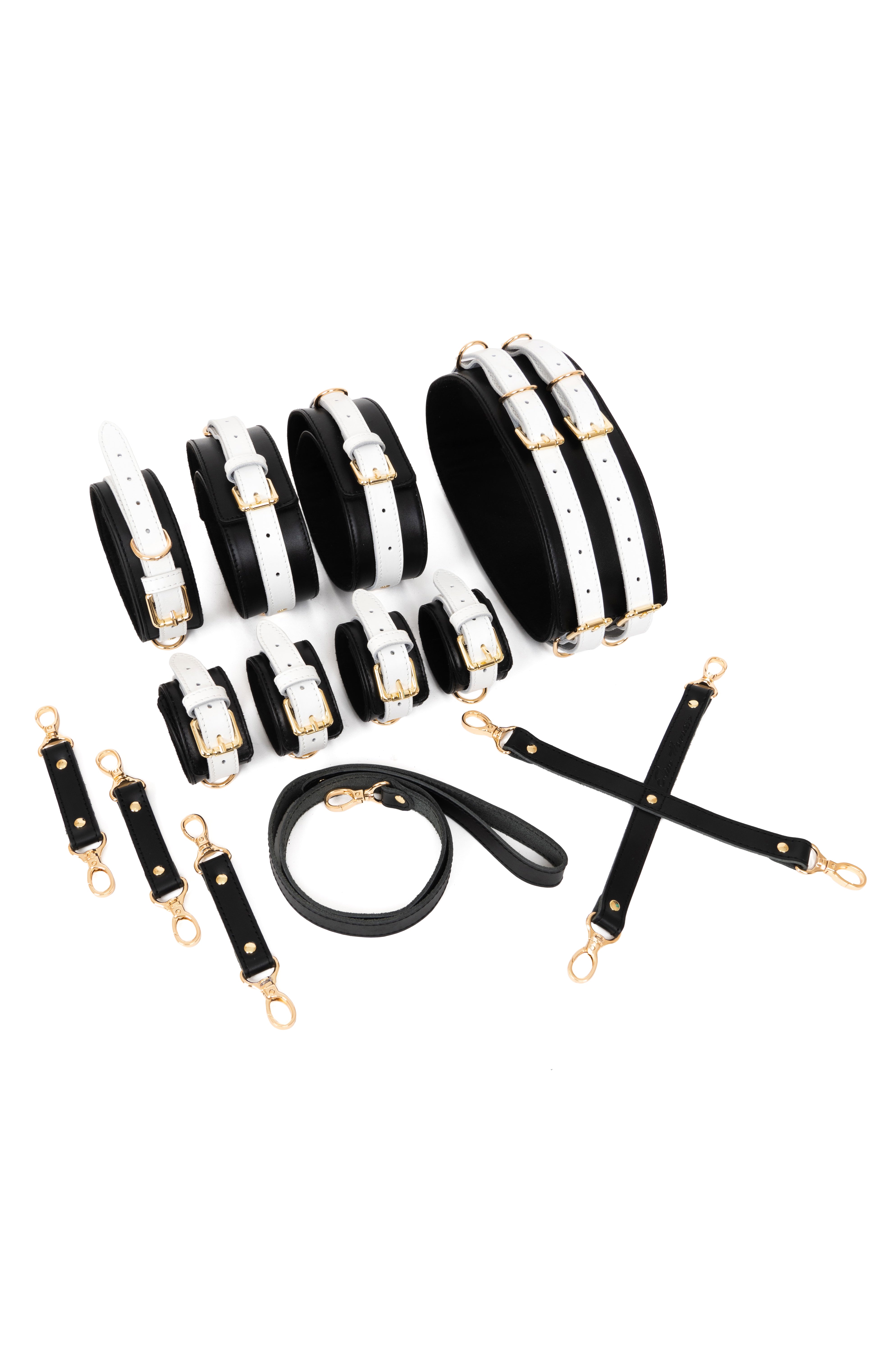 Black'n'White 6 in 1 Leather Harness Bondage Set