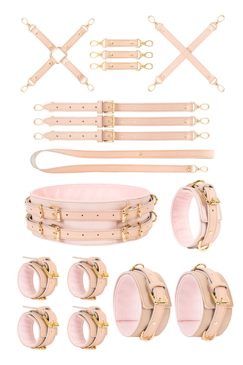 All inclusive Leather Bondage Set with Bed Restraints. 10 colors