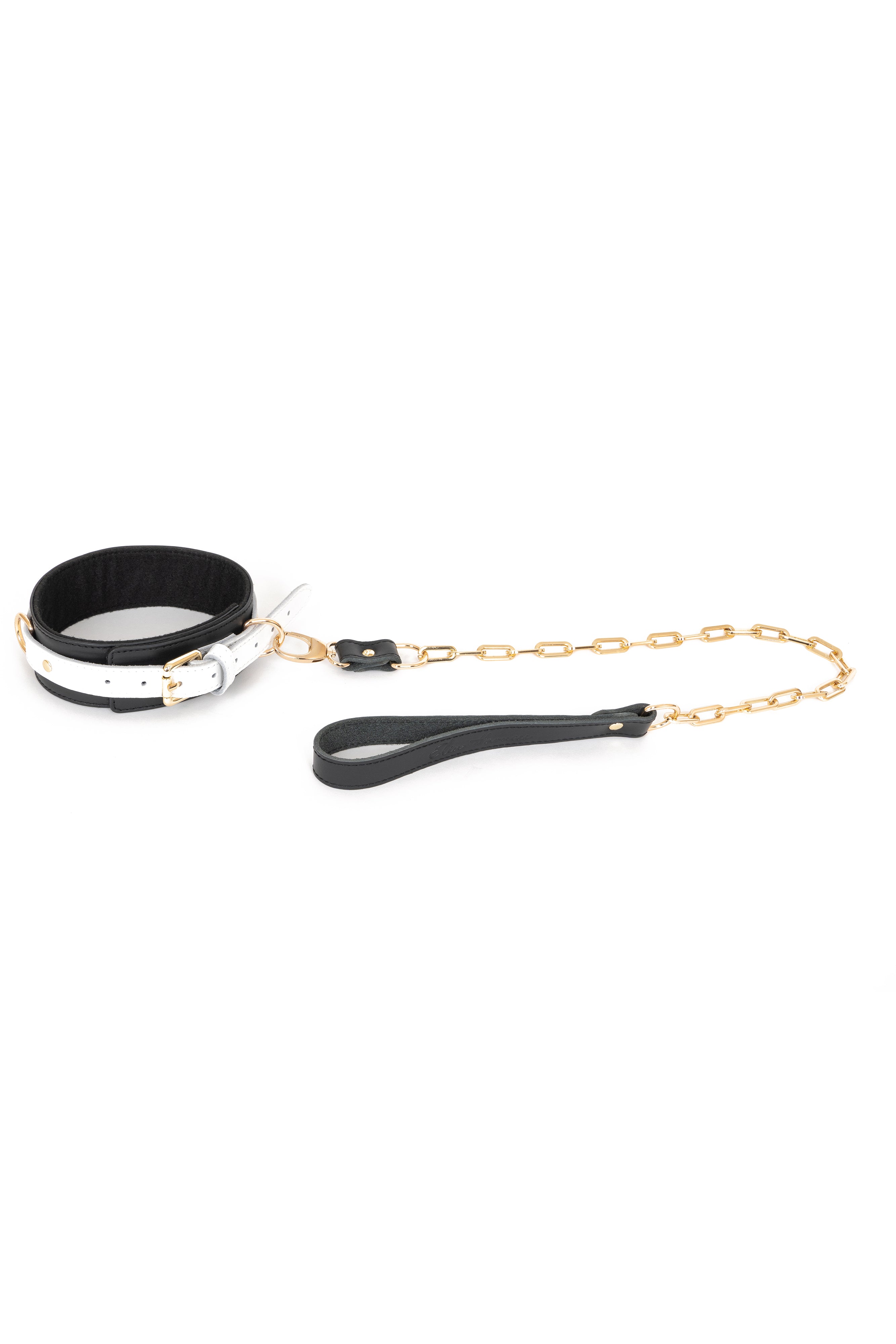 Black'n'White Leather Choker with Chain Leash