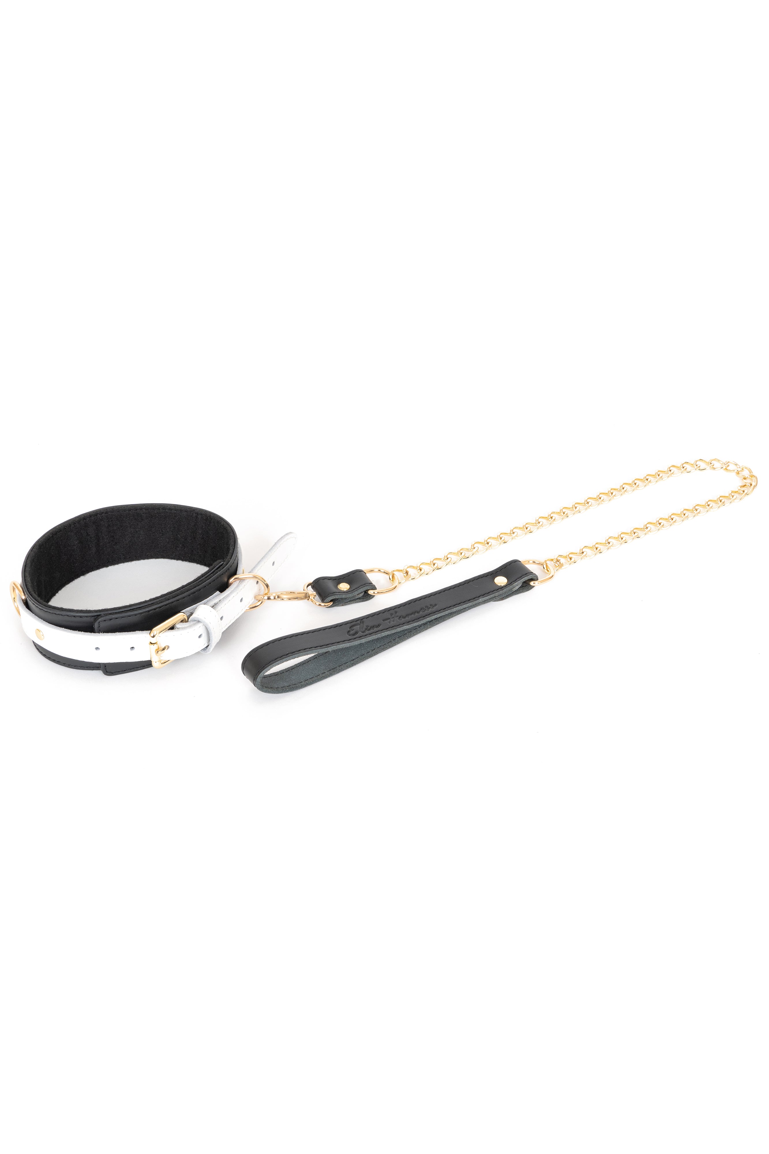 Black'n'White Leather Choker with Chain Leash