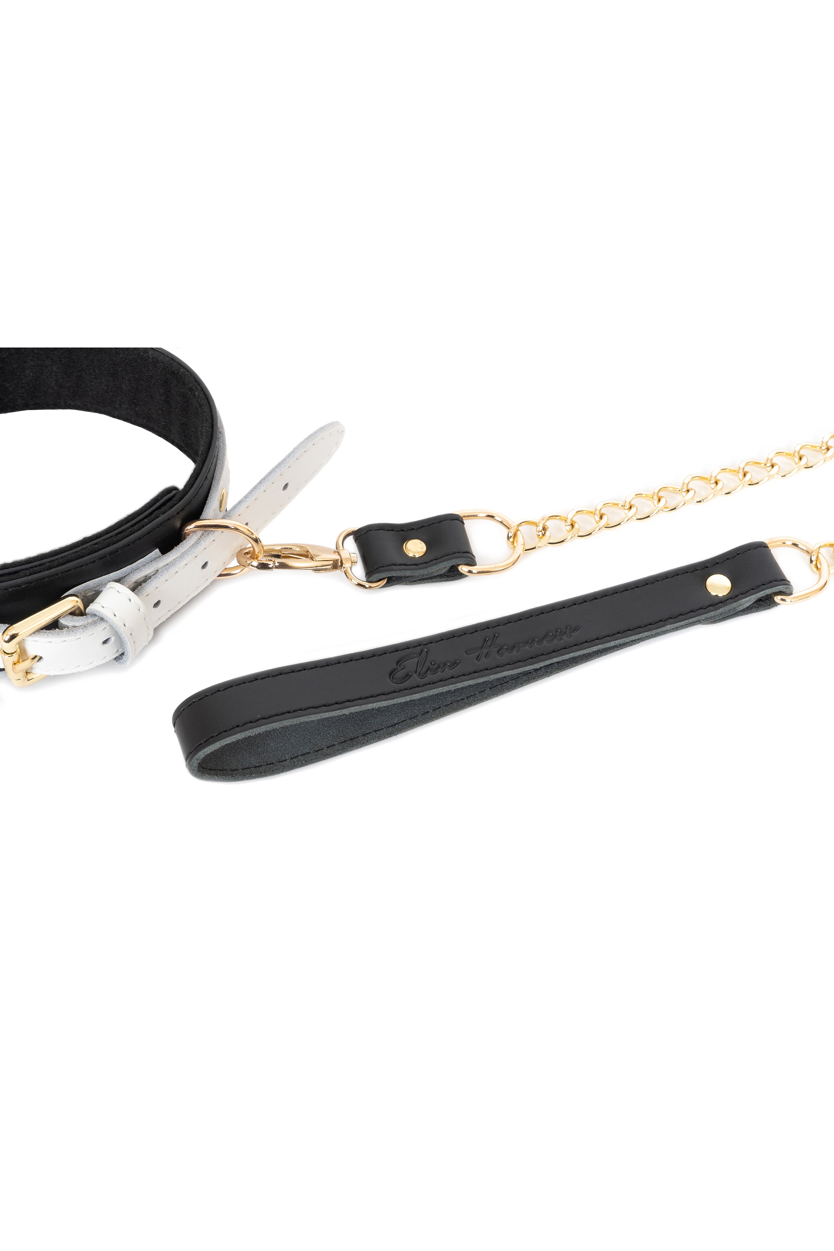 Black'n'White Leather Choker with Chain Leash