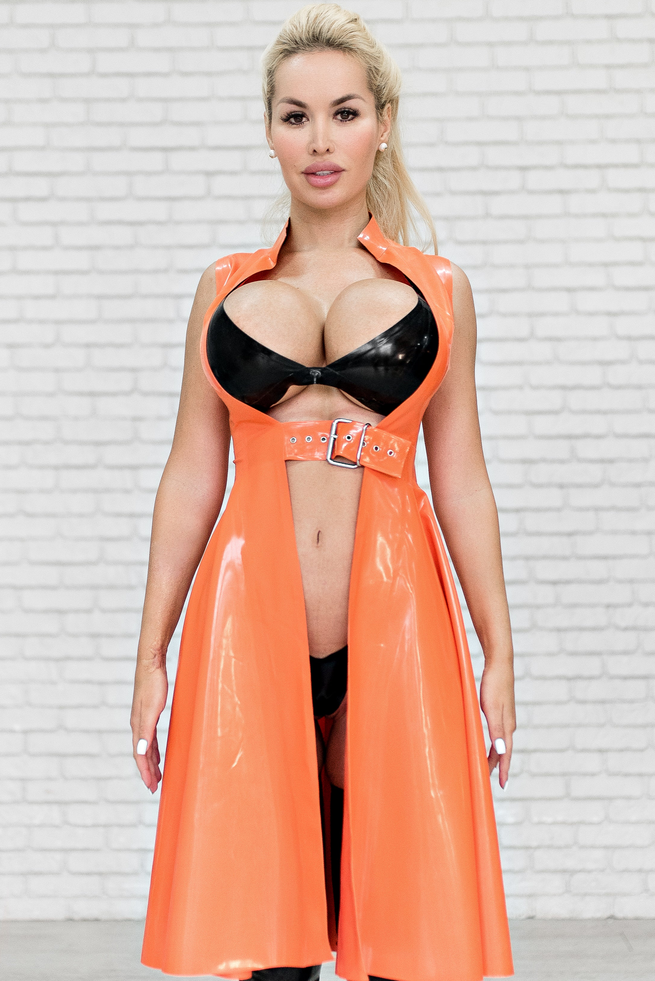 Latex Cape, Sleeveless Cloak. Apricot