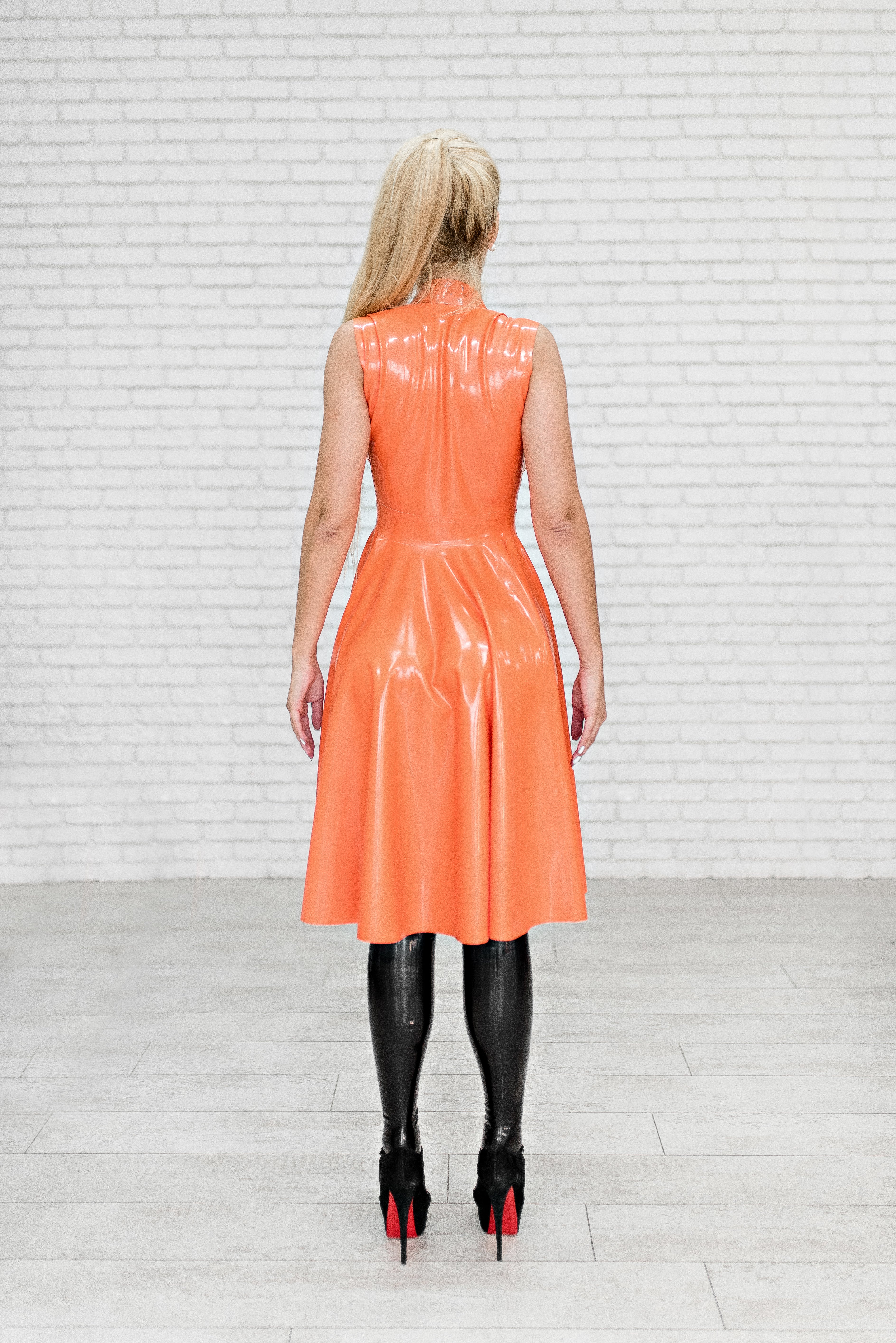 Latex Cape, Sleeveless Cloak. Apricot