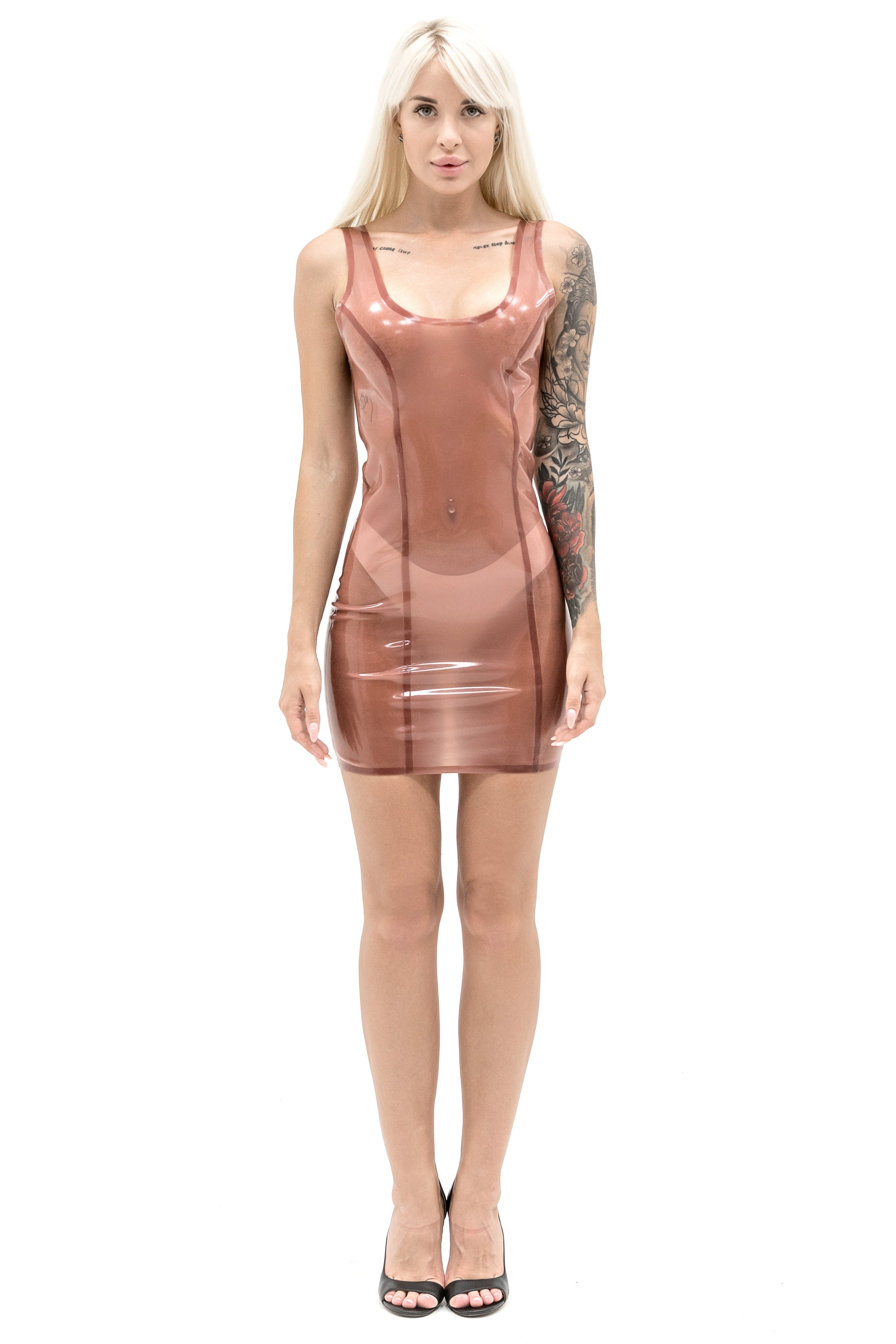 Translucent Latex Mini Dress. Pink