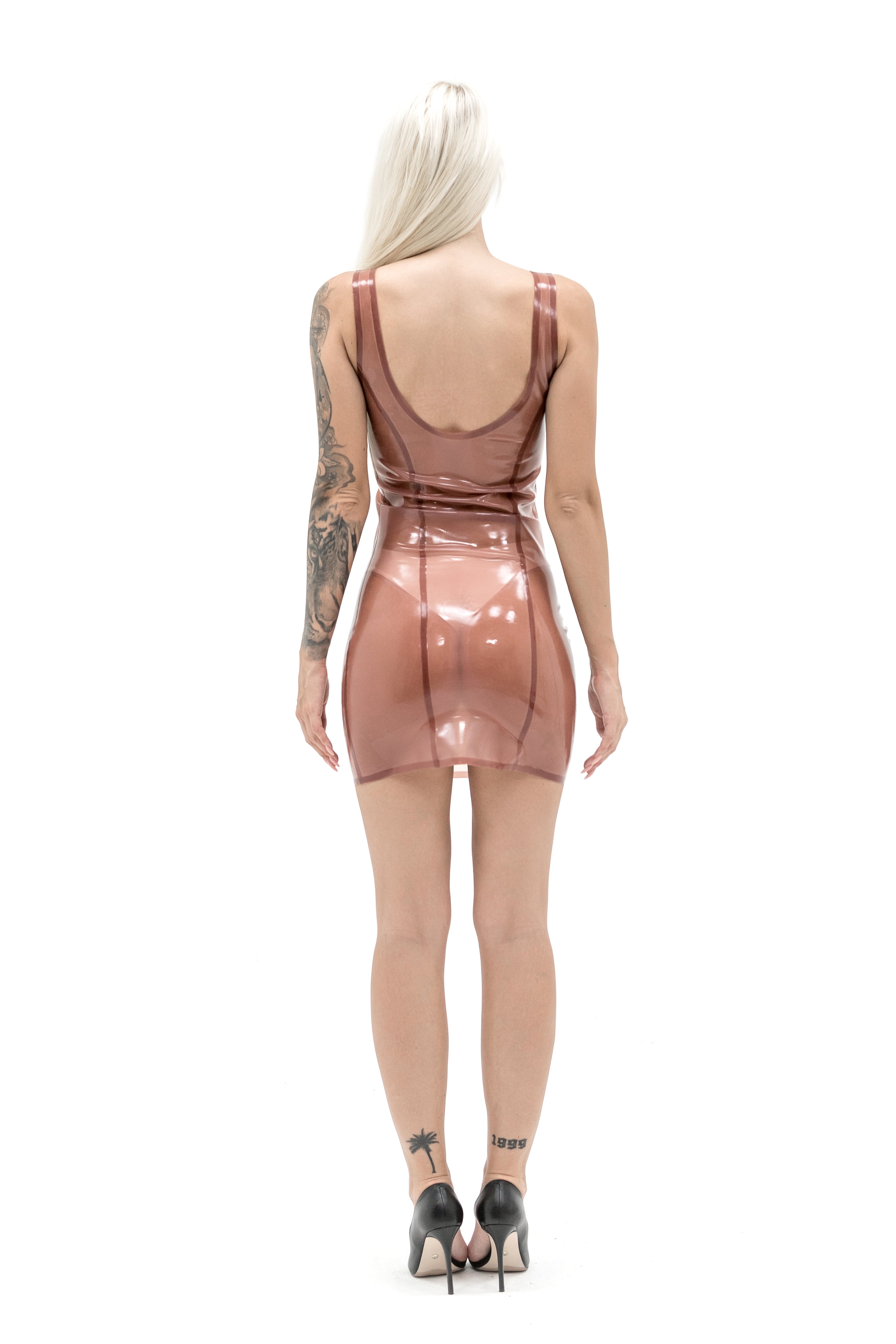 Translucent Latex Mini Dress. Pink