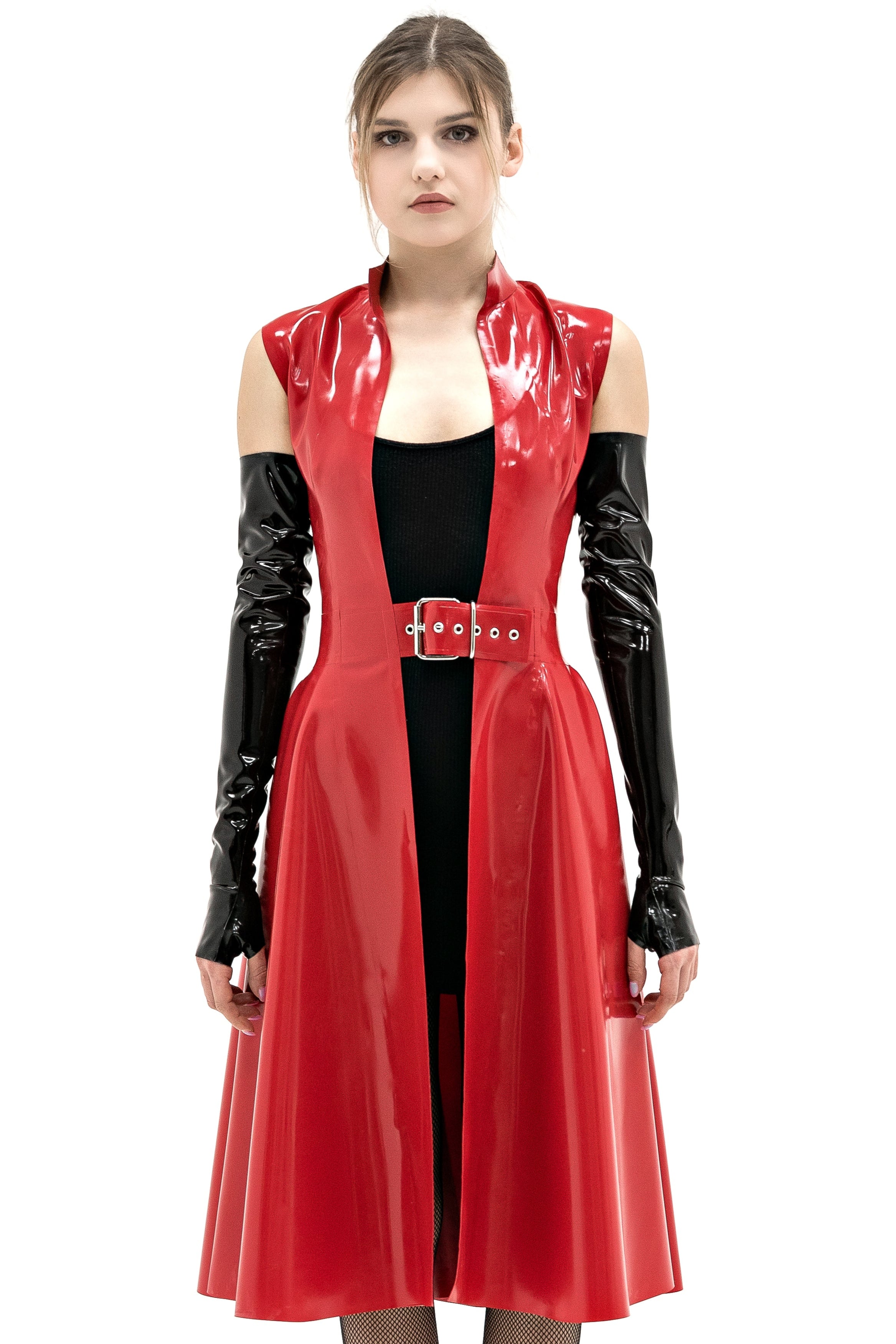 Latex Cape, Sleeveless Cloak. Red