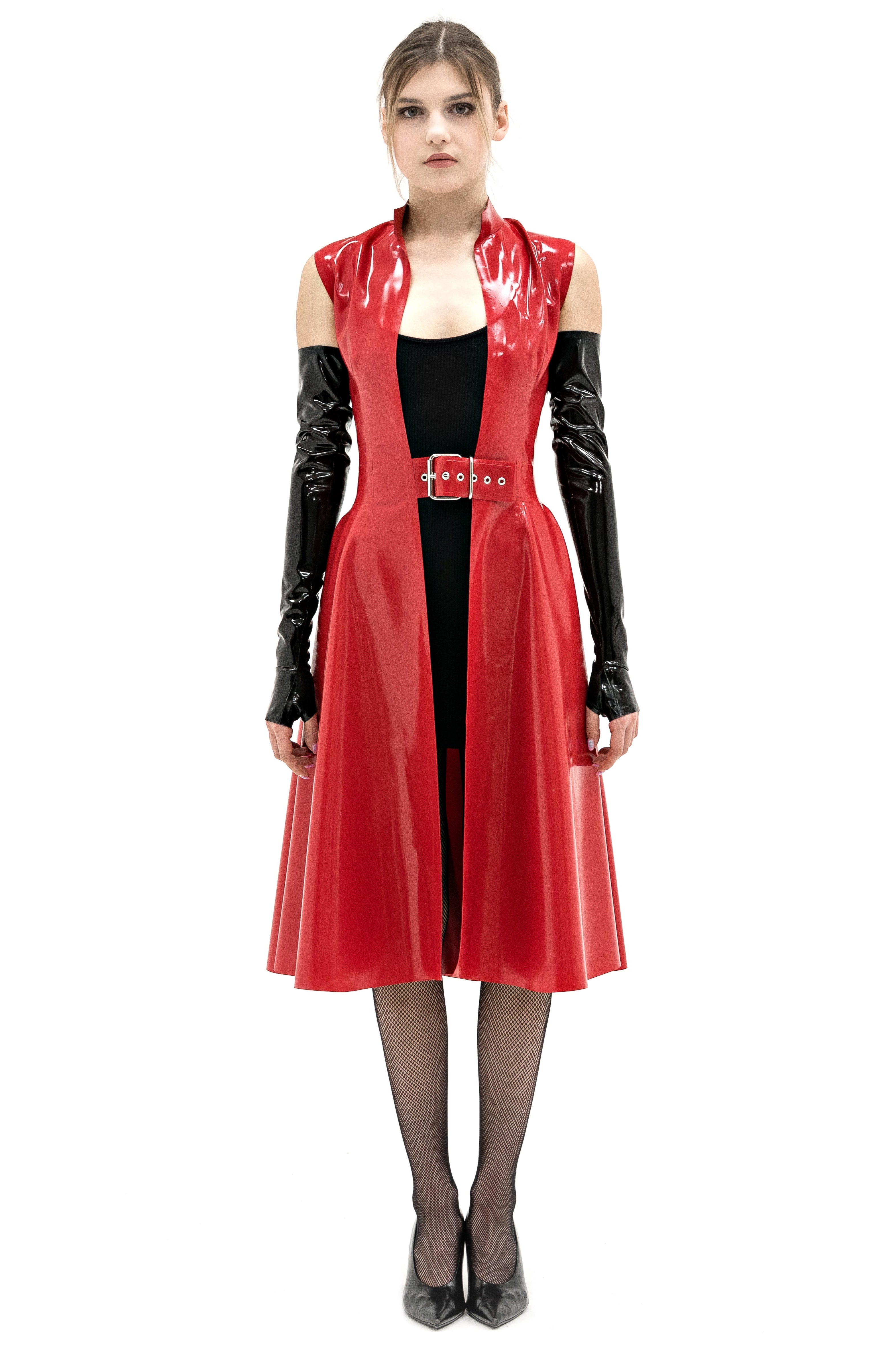 Latex Cape, Sleeveless Cloak. Red
