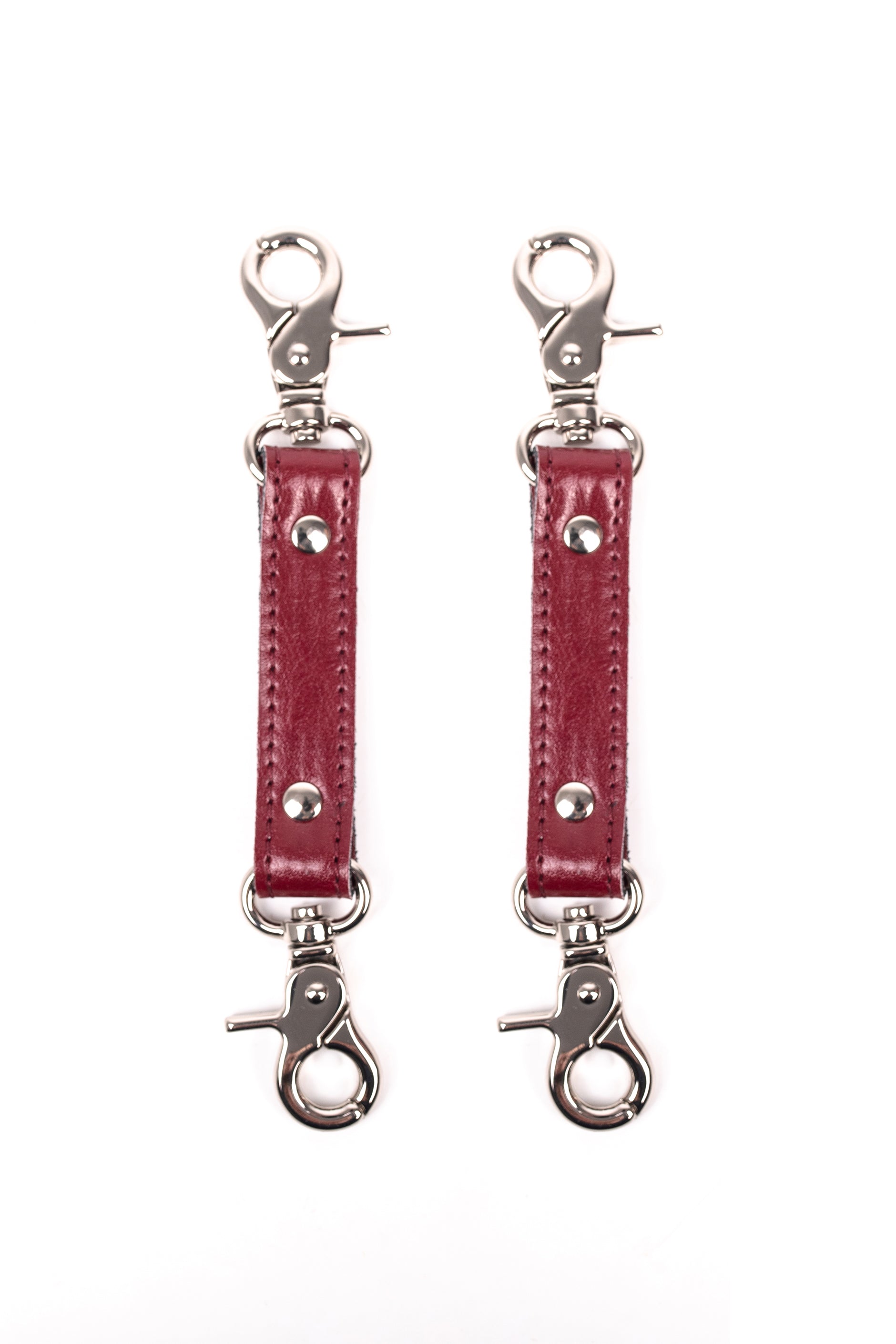 2-Way Faux Leather Connector. Set of 2 Short Straps for Fixation Reinforced Steel. Burgundy