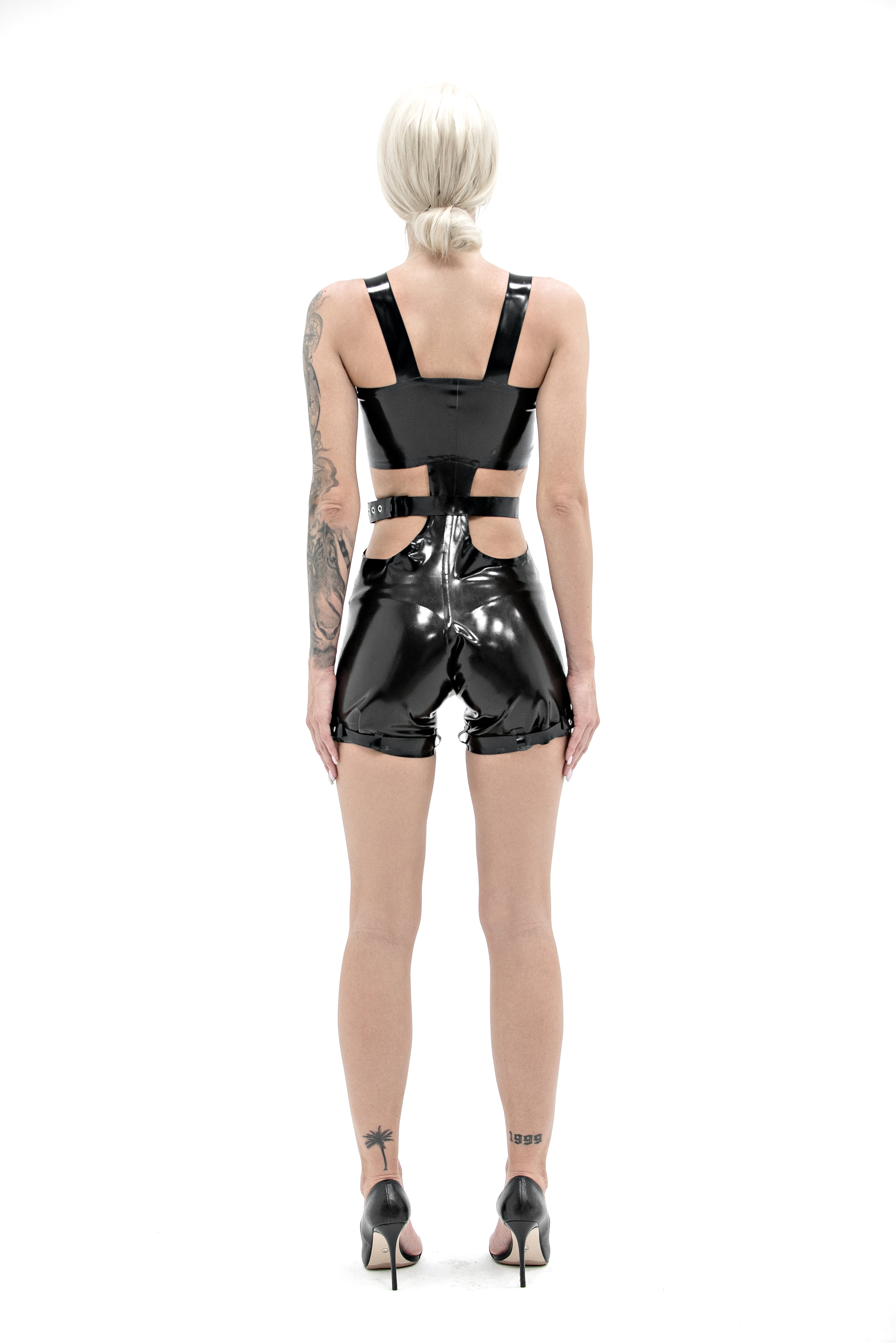 Latex Short Cut Jumpsuit with Belt