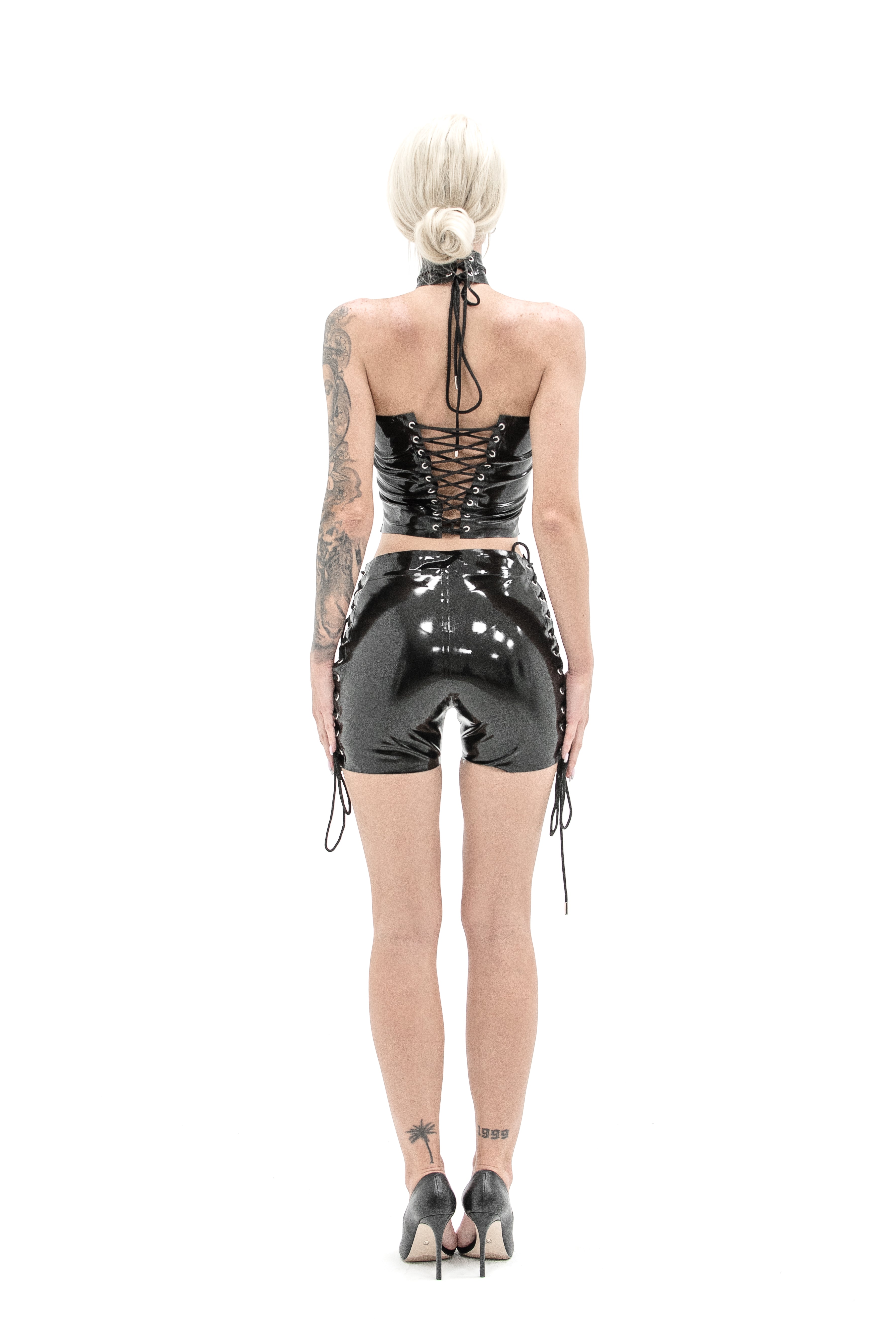 Latex Top And Shorts Set with Lacing