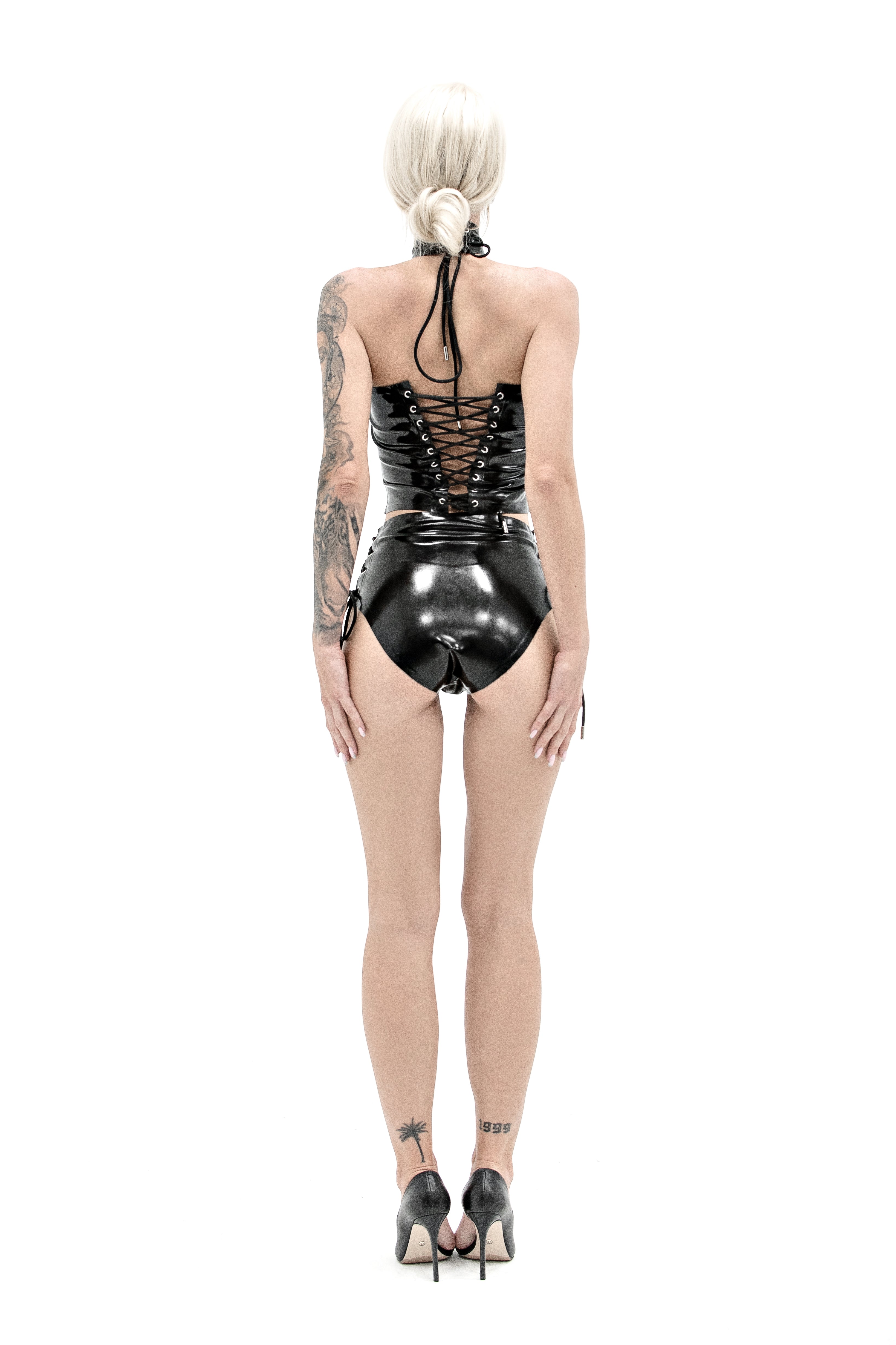 Top And Shorts Latex Set with Lacing
