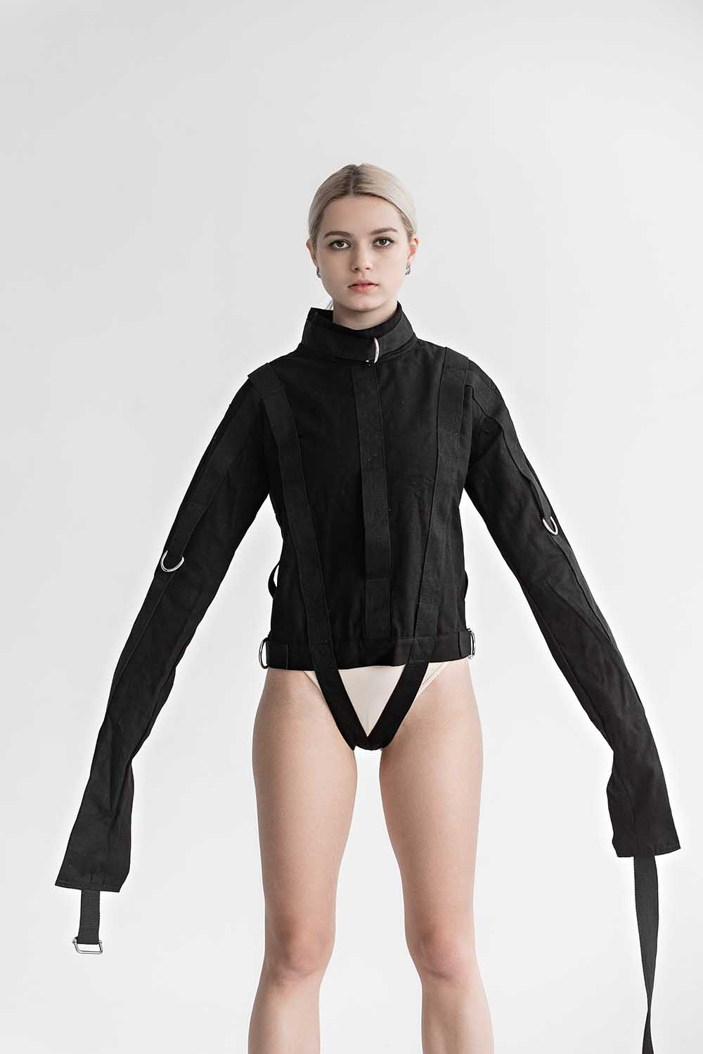 Cotton Straitjacket with Steel Buckles. Black