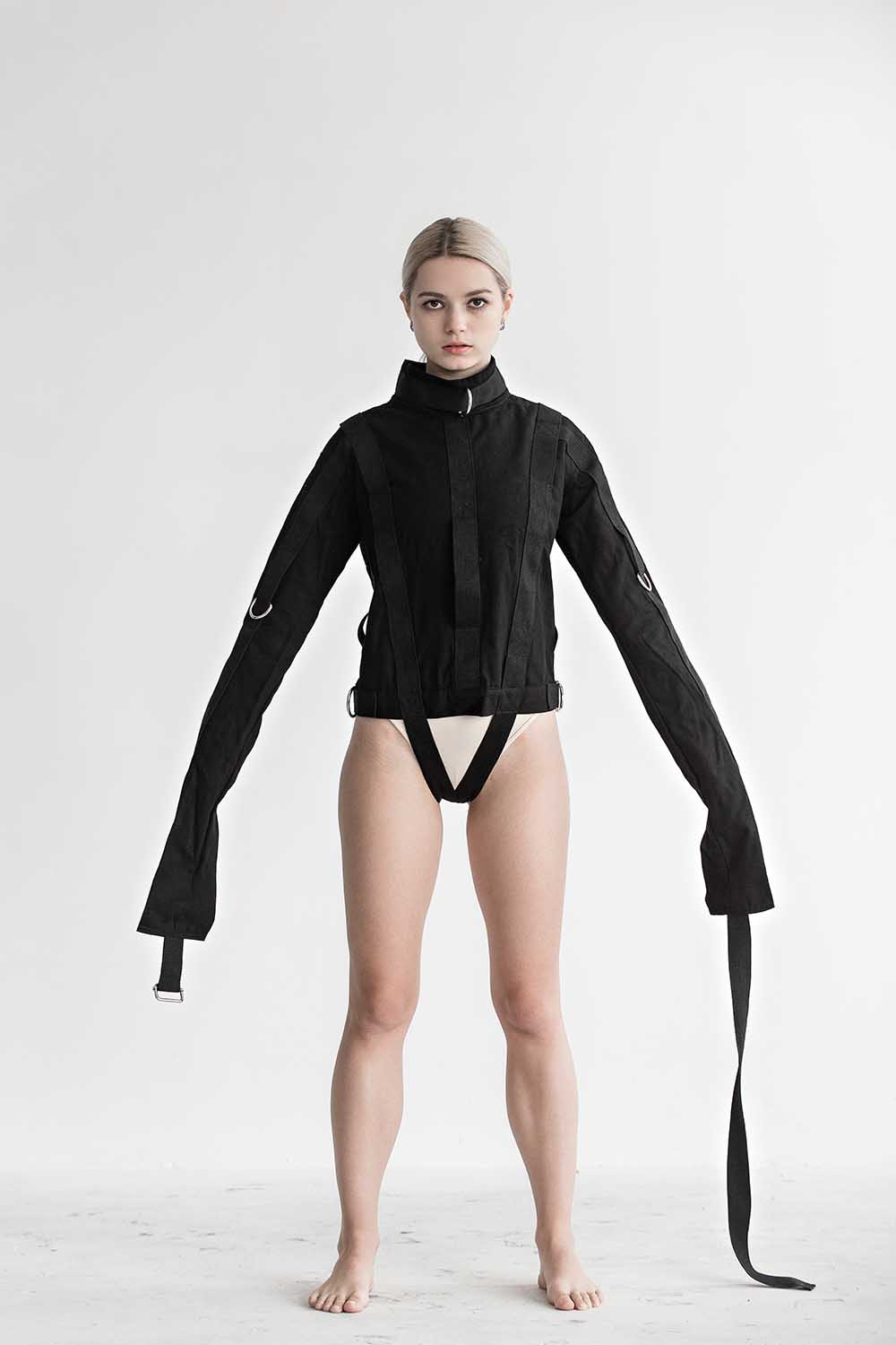 Cotton Straitjacket with Steel Buckles. Black