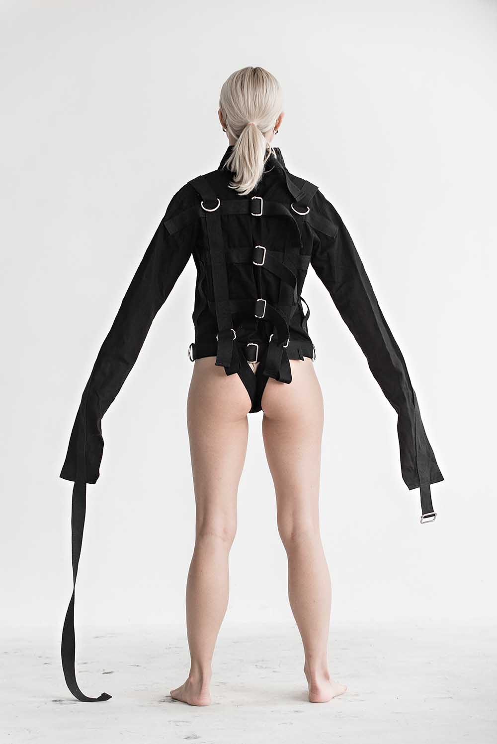 Cotton Straitjacket with Steel Buckles. Black