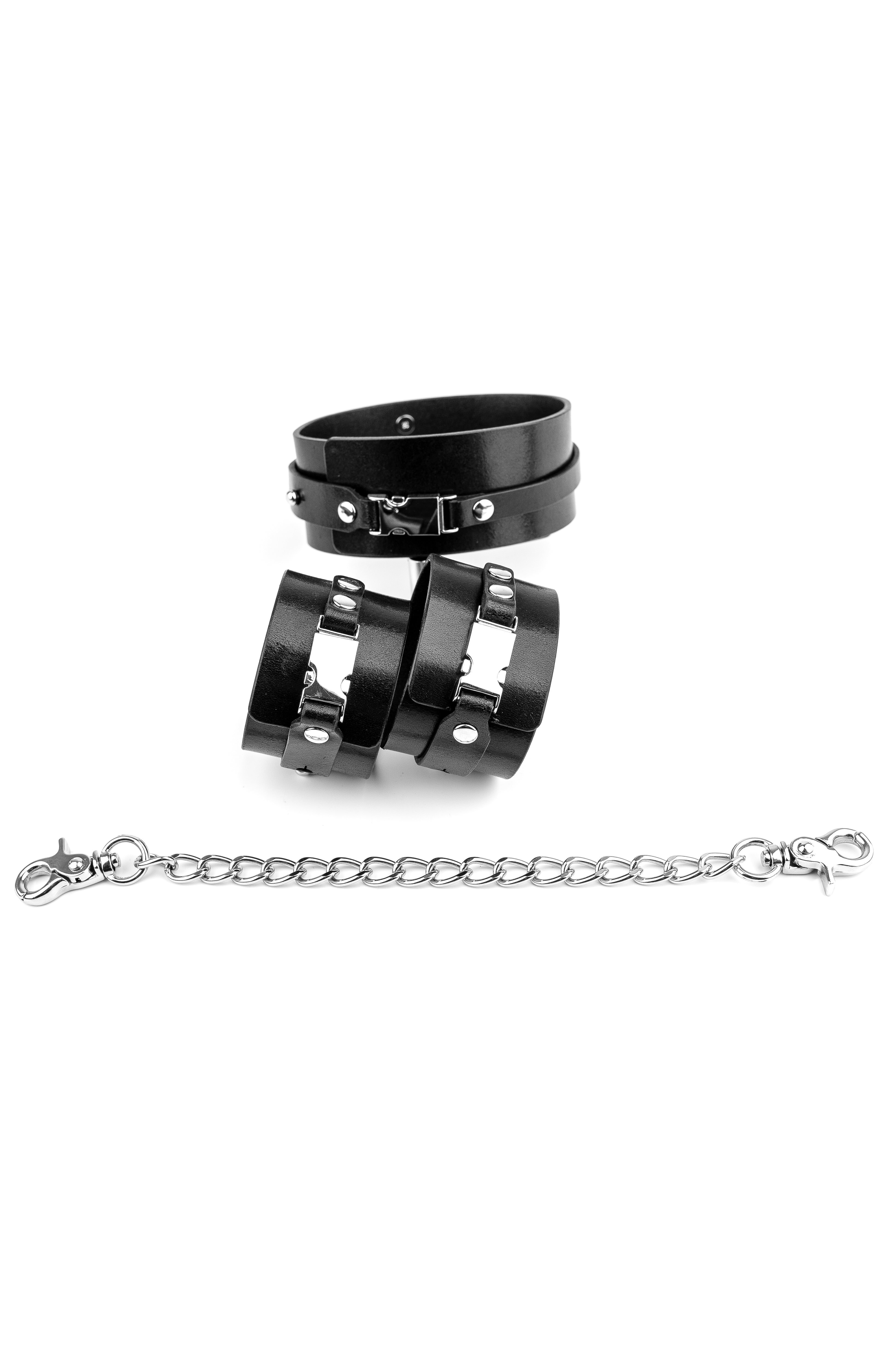Set “Fast X me up” Bra, Panties & Garter Belt, Cuffs & Collar
