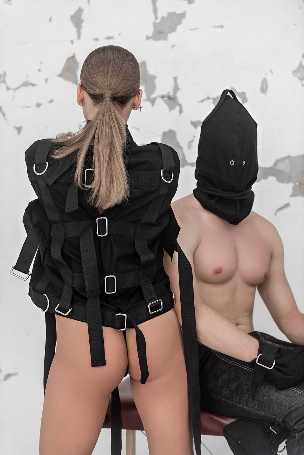 Bondage Hood, blindfold hood with holes for breathing. Black