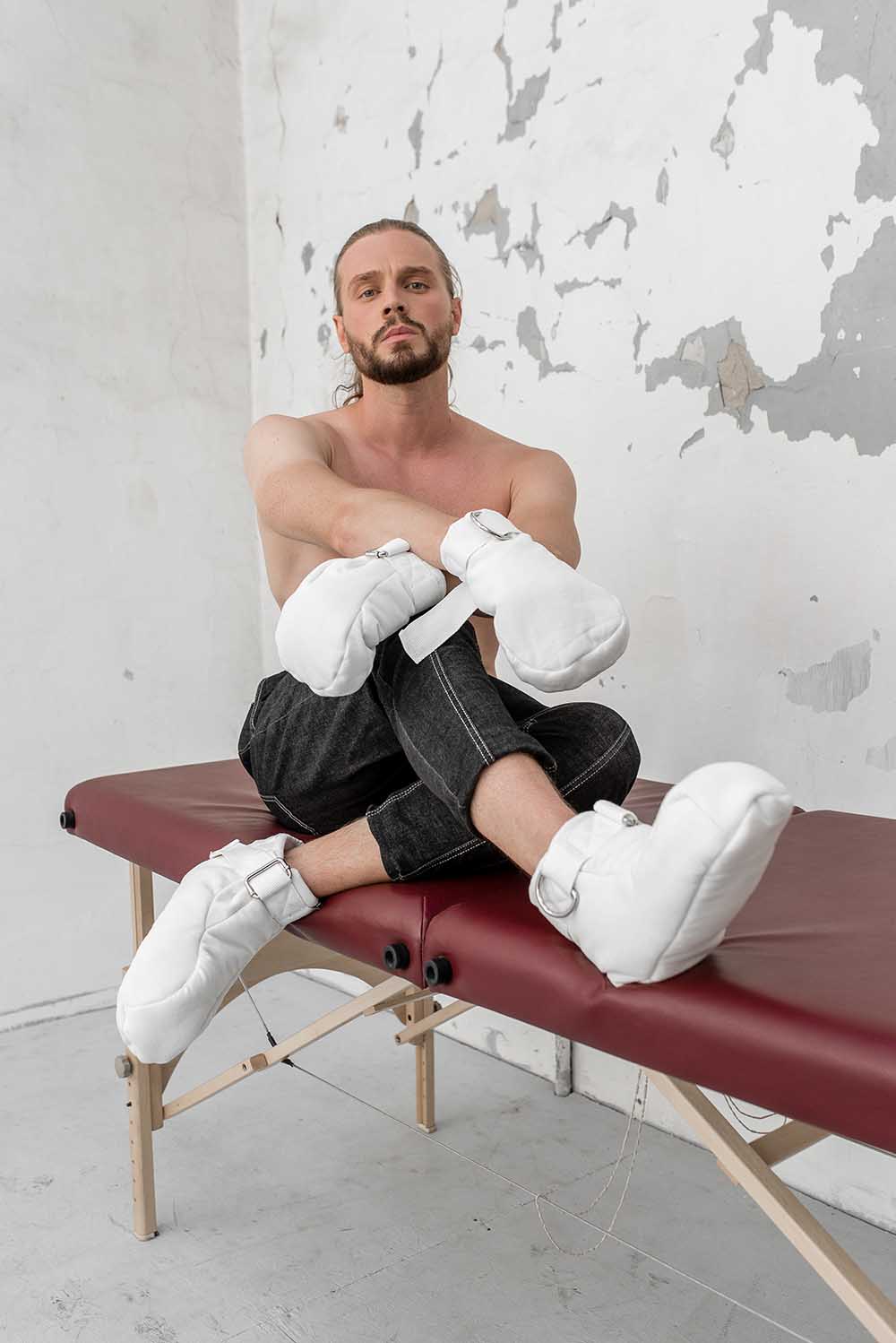 Big Size Cotton Hand Mitts. White. BDSM Soft Mittens