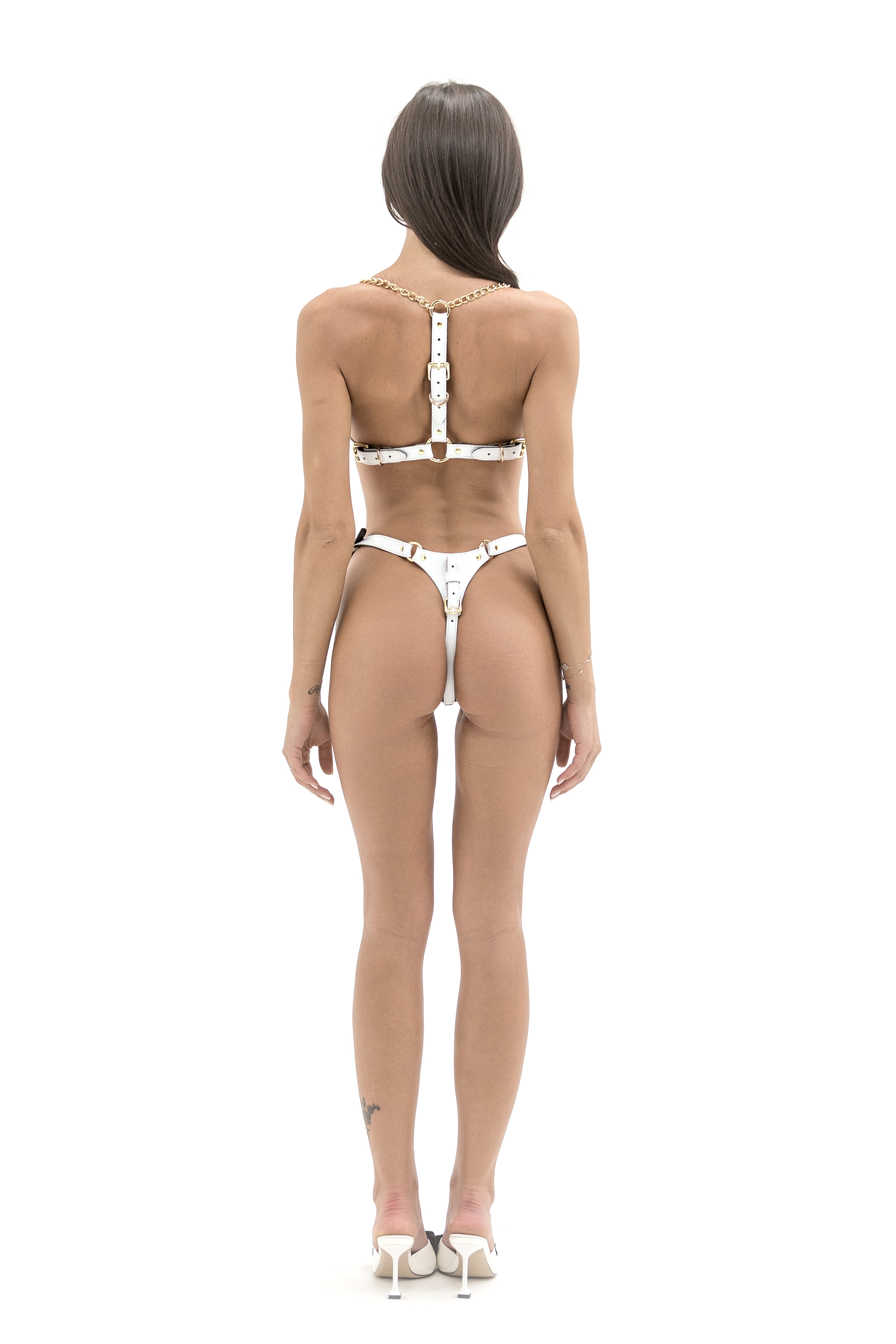 Freyja Full Leather Lingerie Set. White