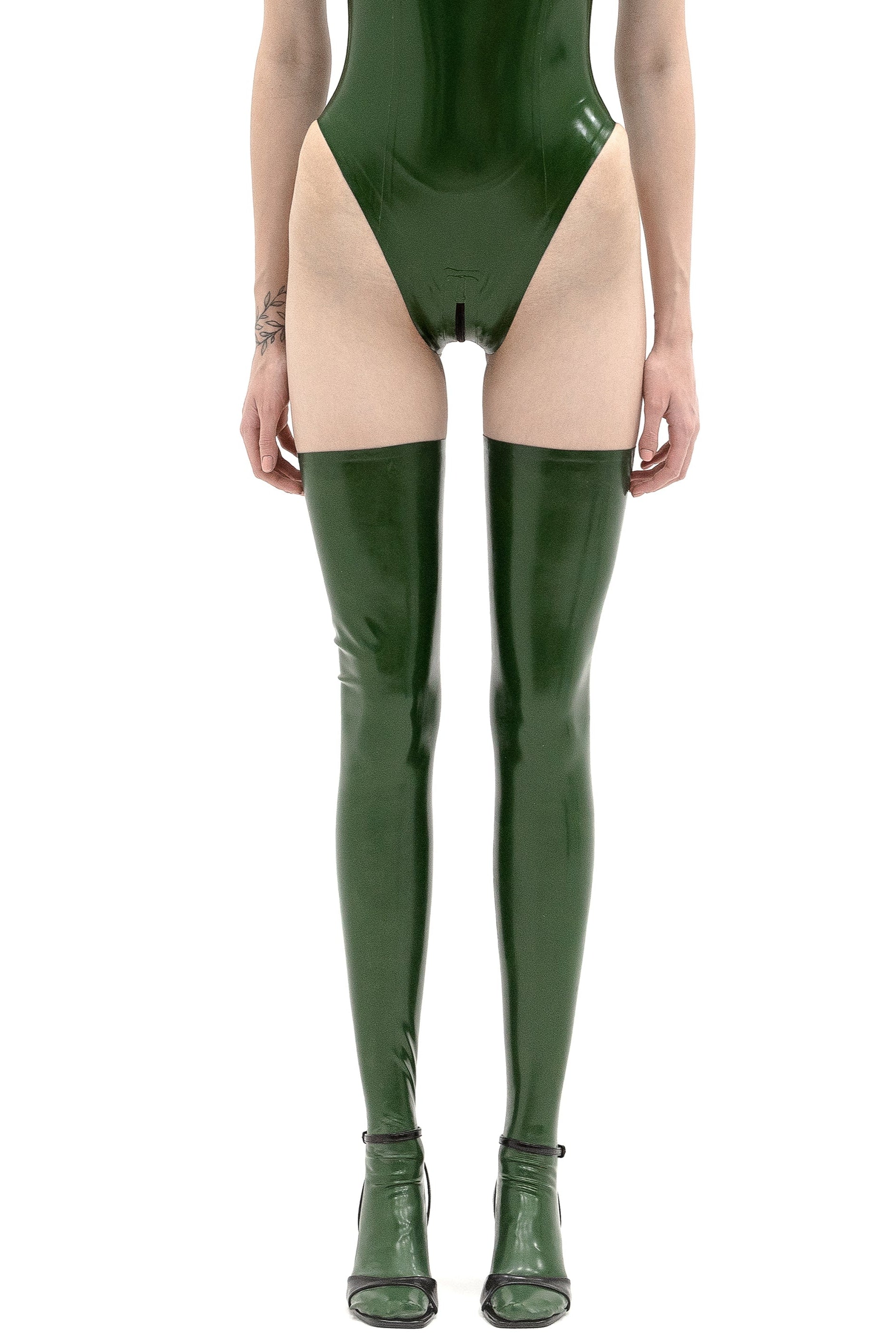 Full-length Latex Stockings. Metallic Green