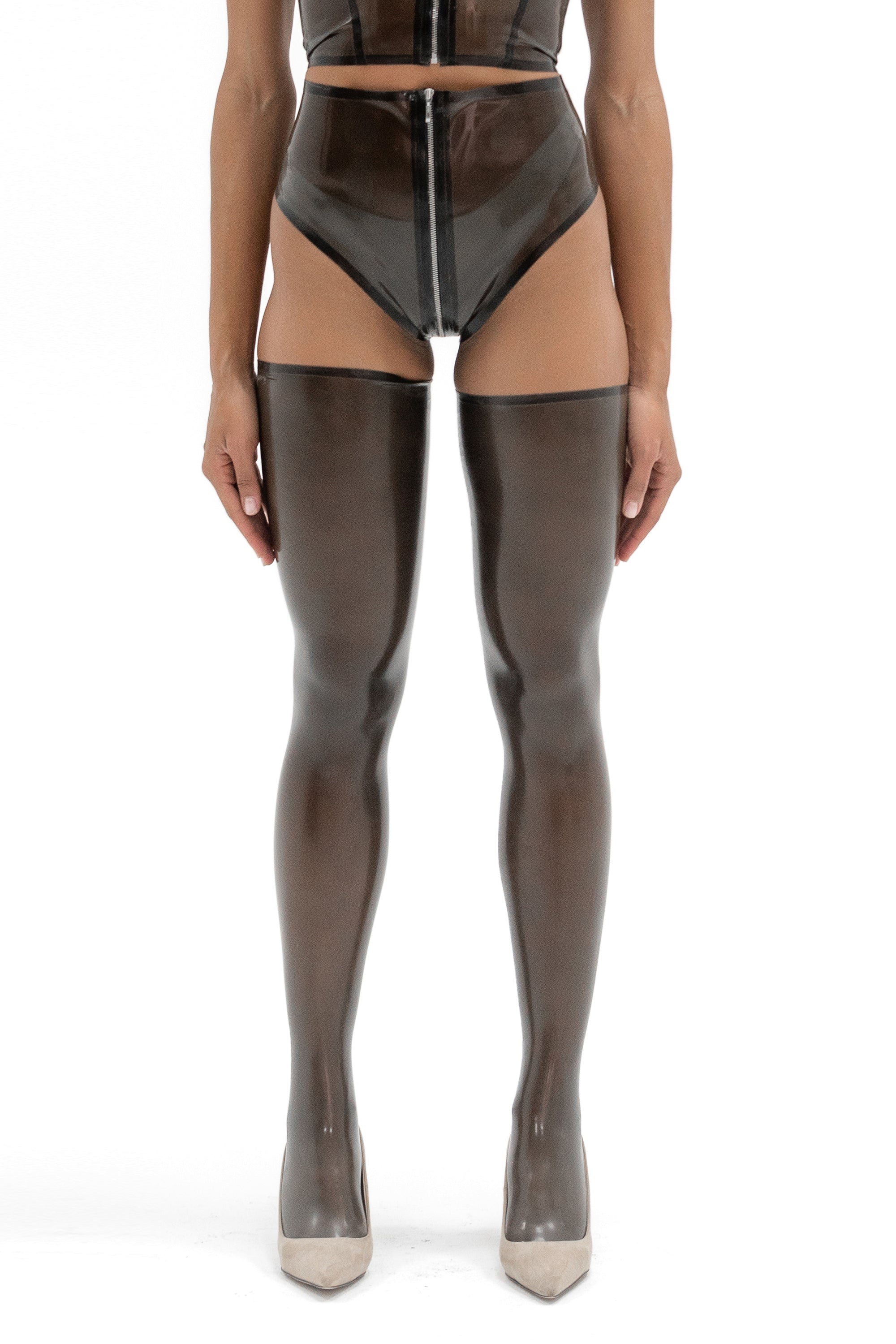 Full-length Latex Stockings. Semi-transparent Black