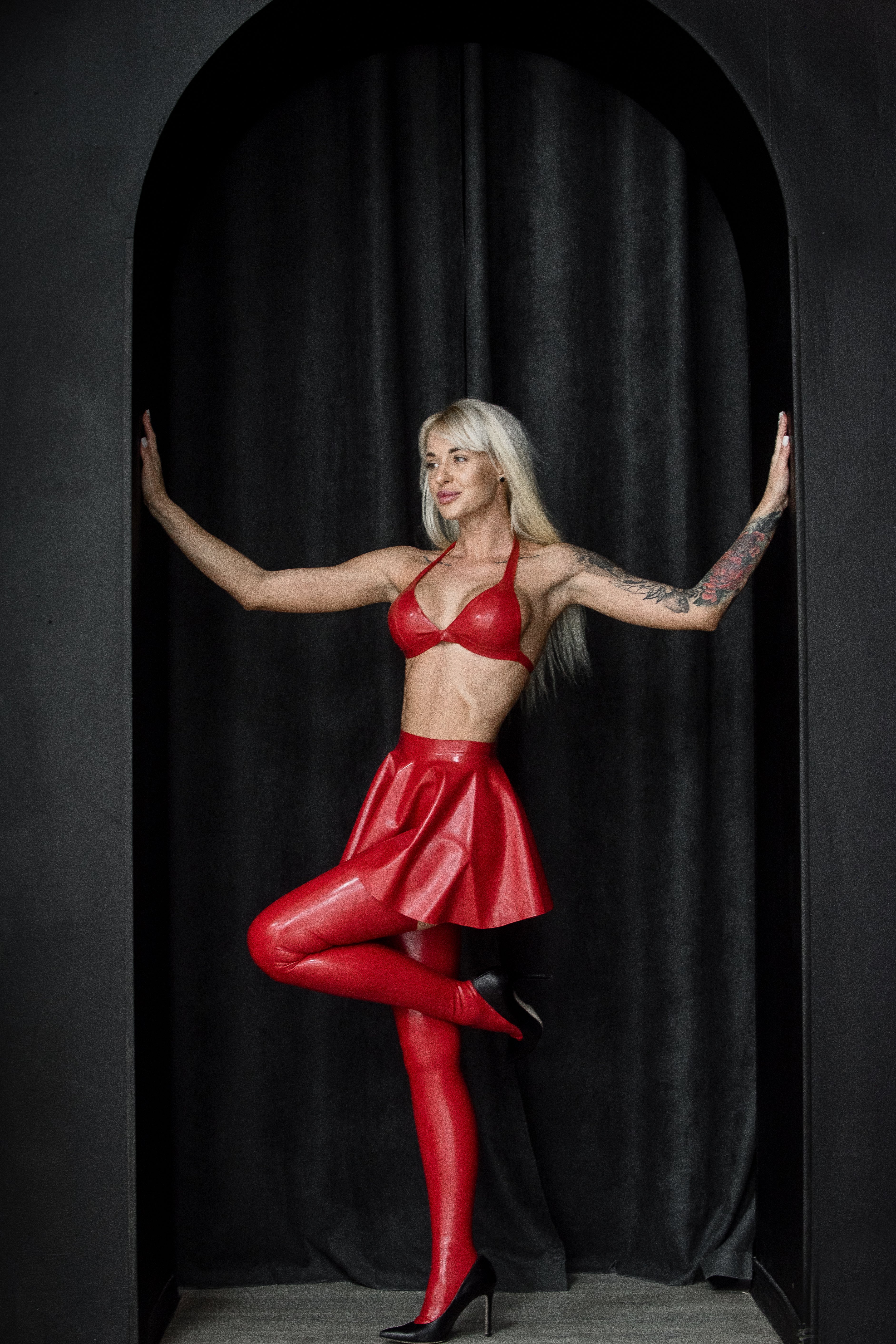 Latex Skater Skirt. Red