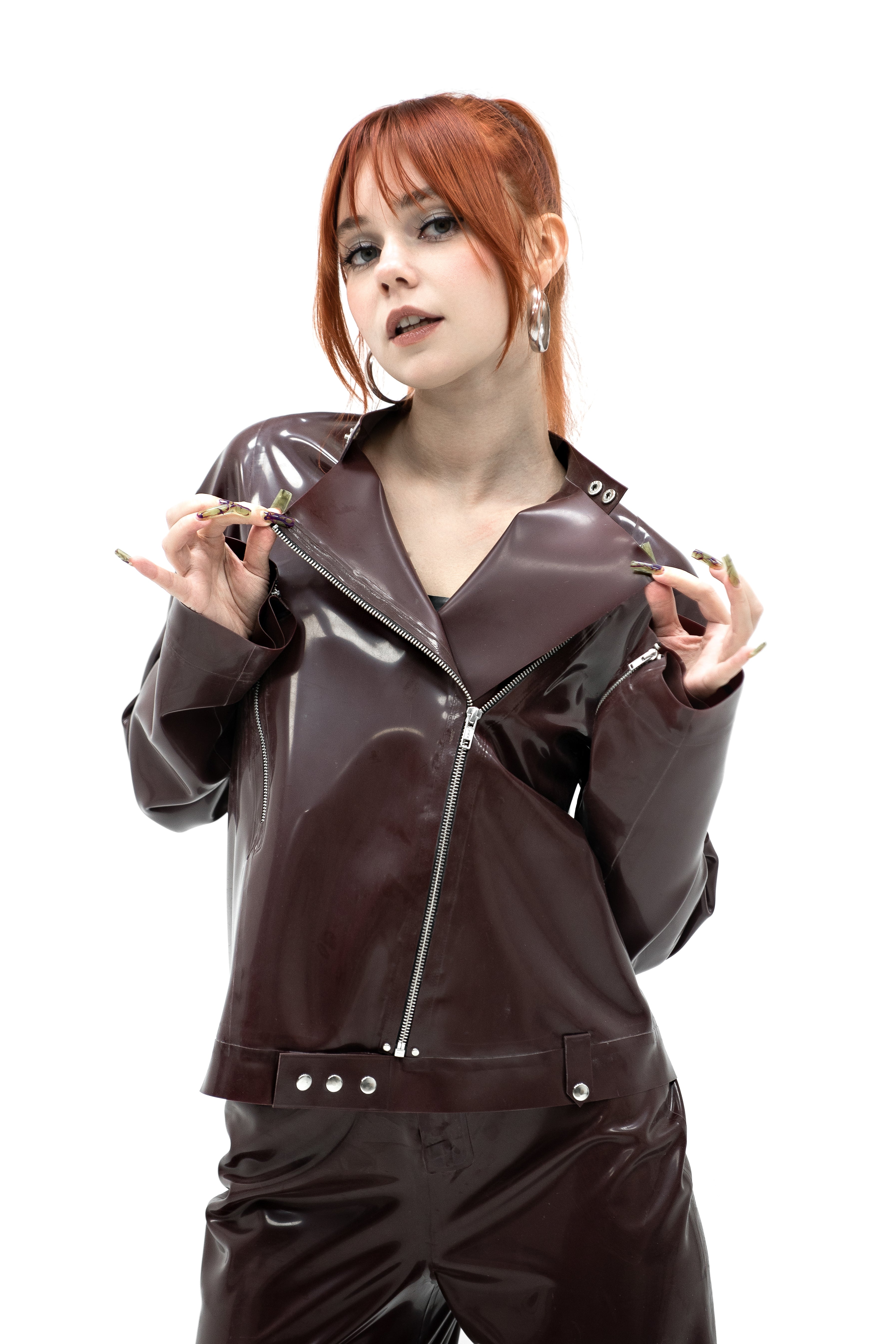 Latex Jacket with Zipper. Brown