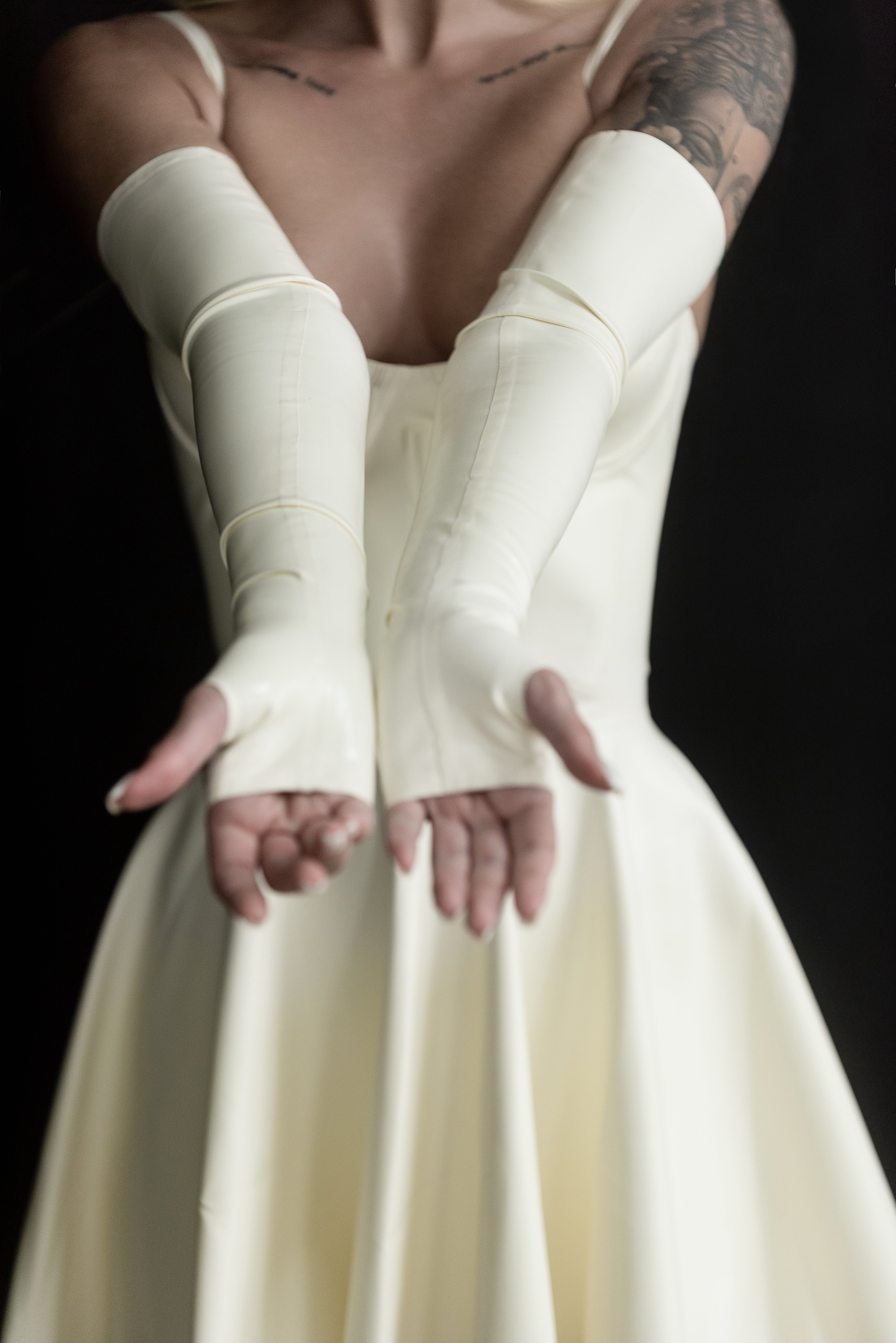 Latex Fingerless Long Gloves. Milky White