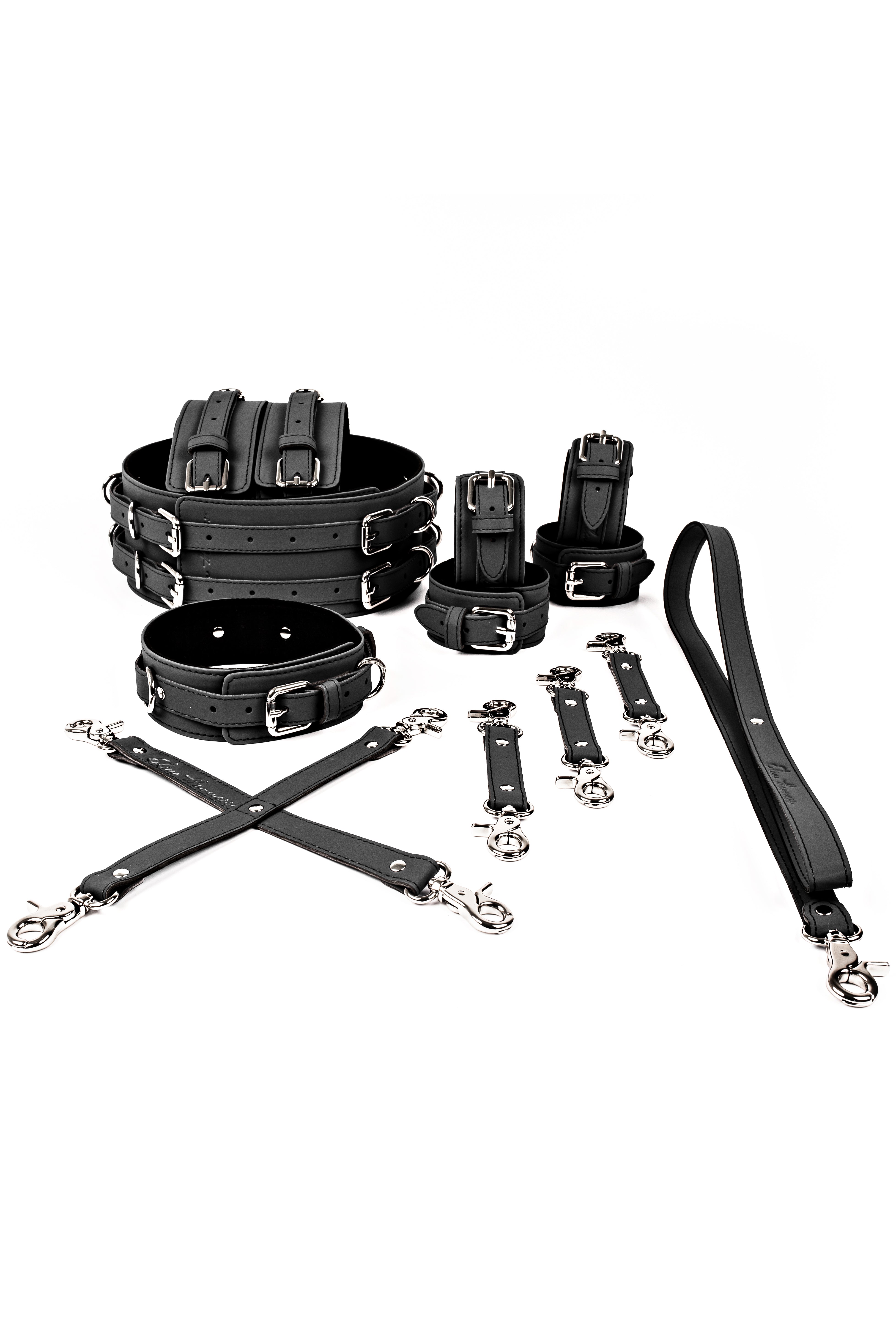 Neoprene 6 in 1 Vegan Leather Harness Bondage Set. 5 colors