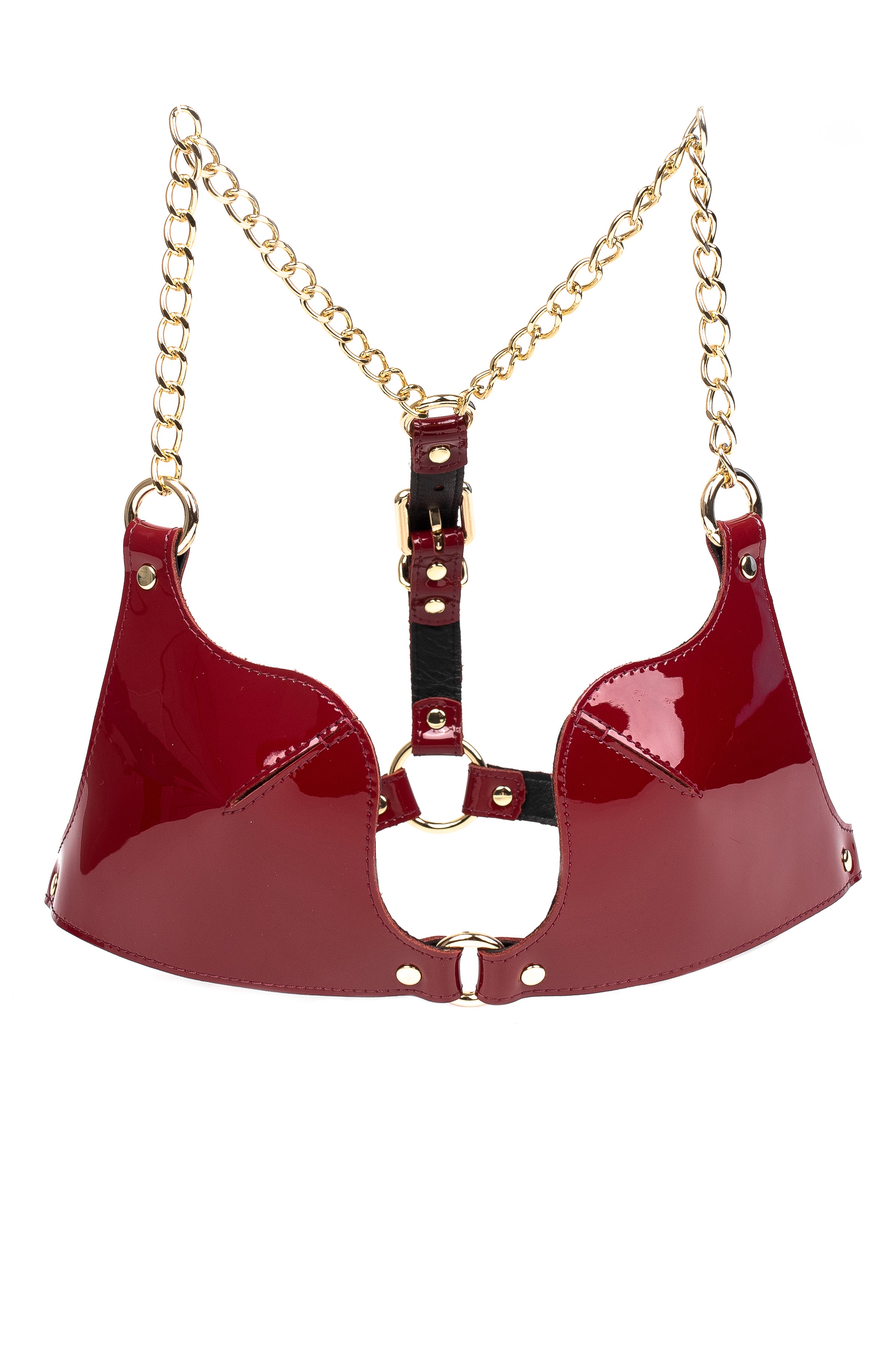Freyja Leather Bra Lacquered. Burgundy