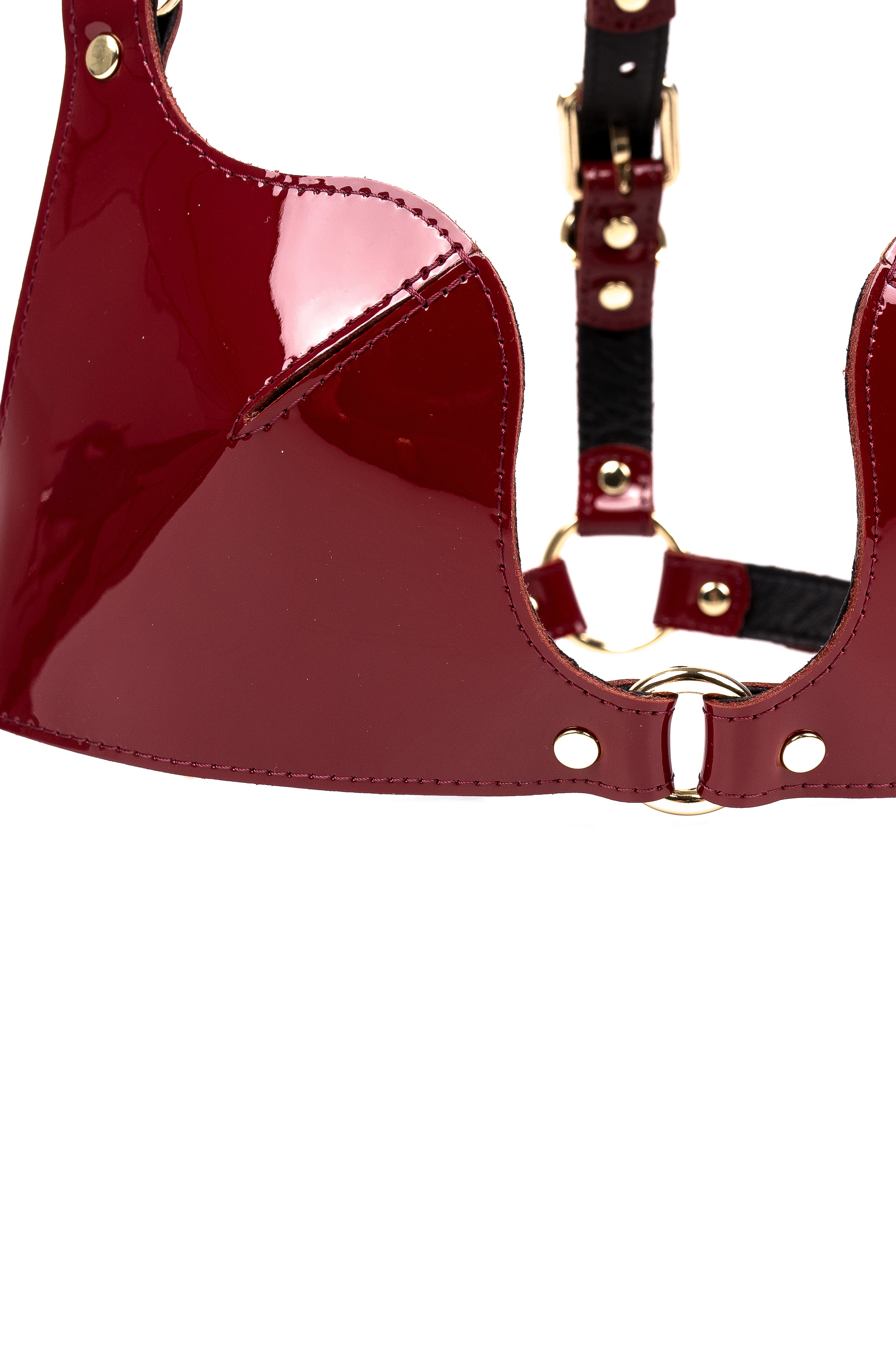 Freyja Leather Bra Lacquered. Burgundy