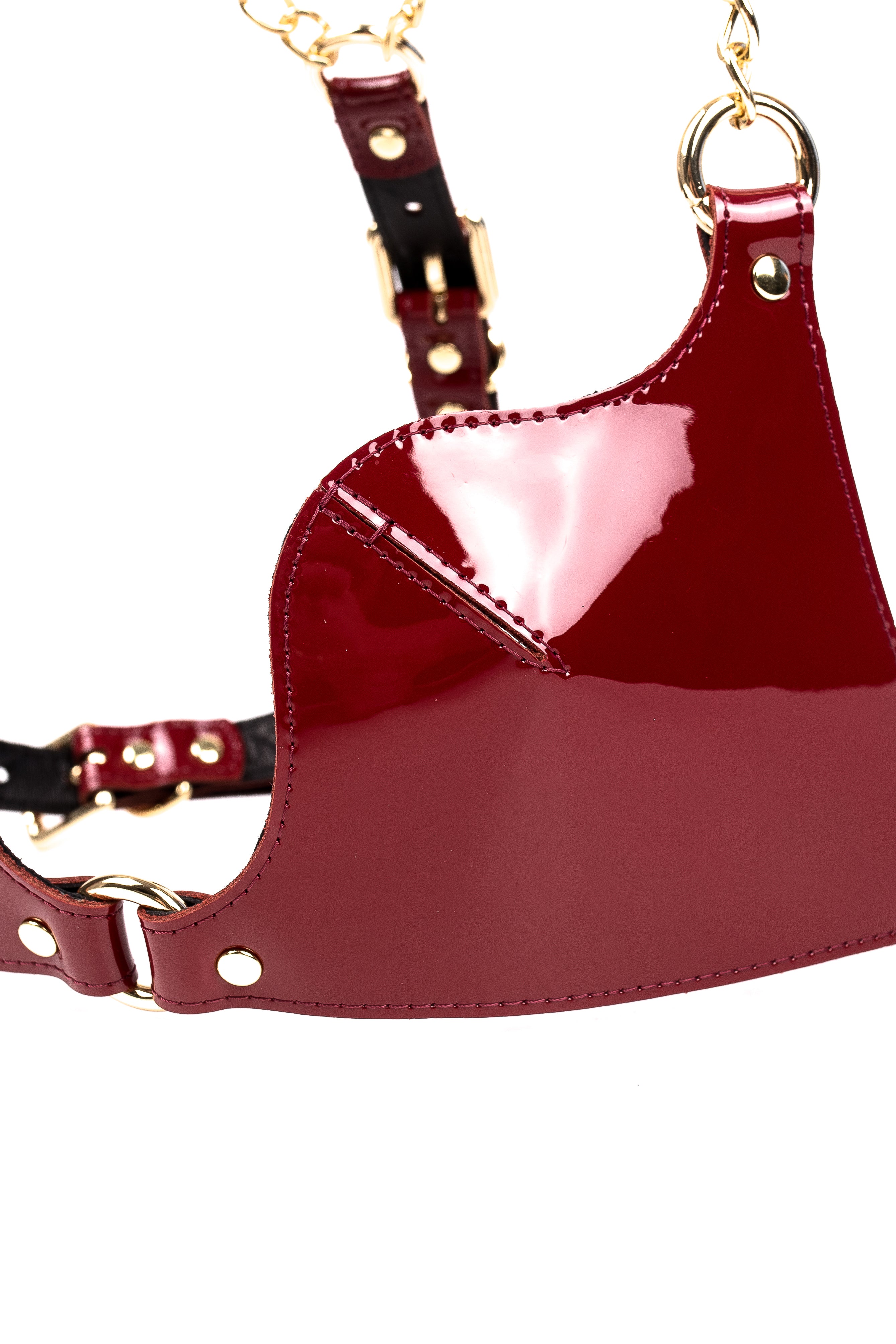 Freyja Leather Bra Lacquered. Burgundy