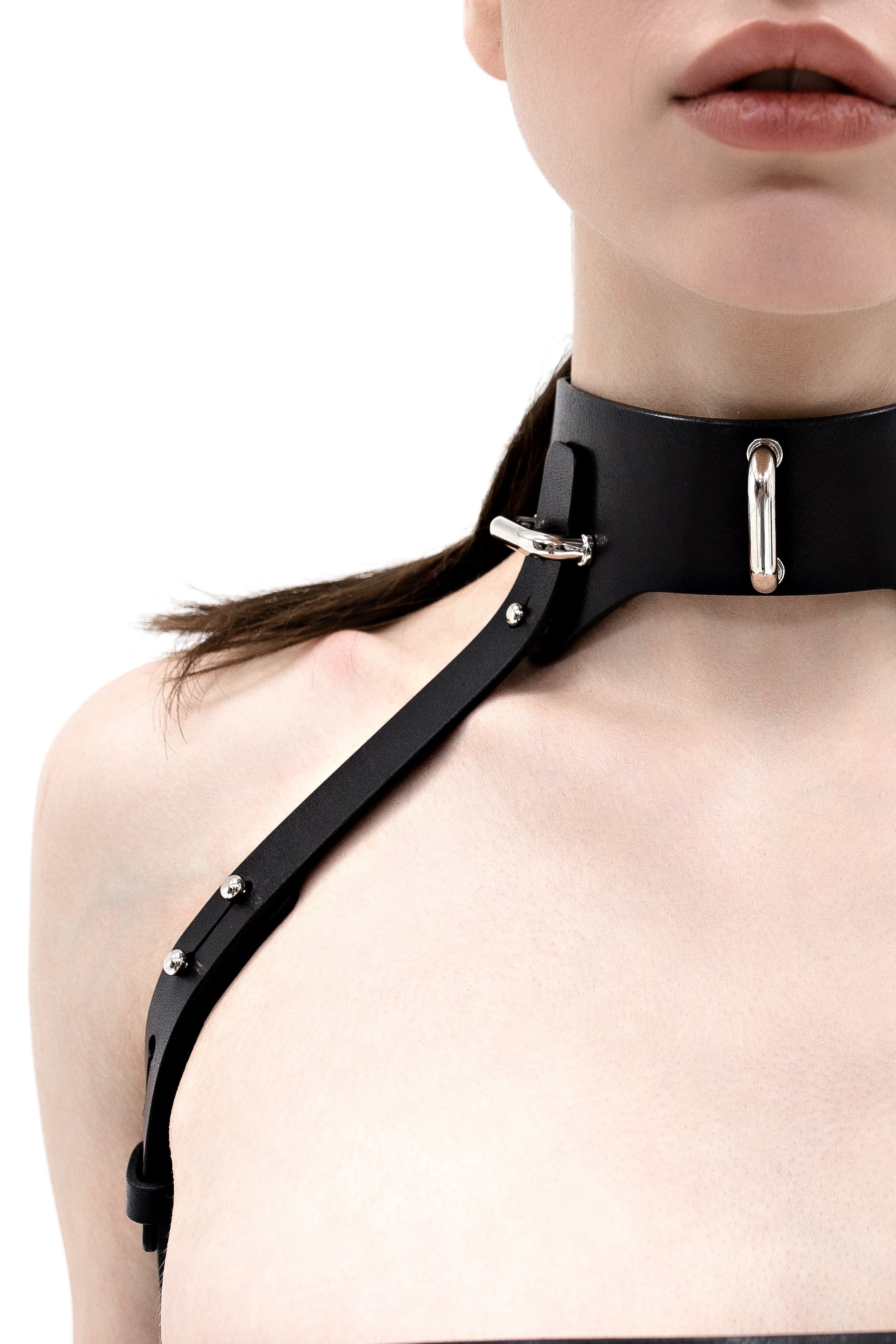 Lingerie Set "Infinity" Choker, Bra, Belt with garters, Open-crotch panties & Mask