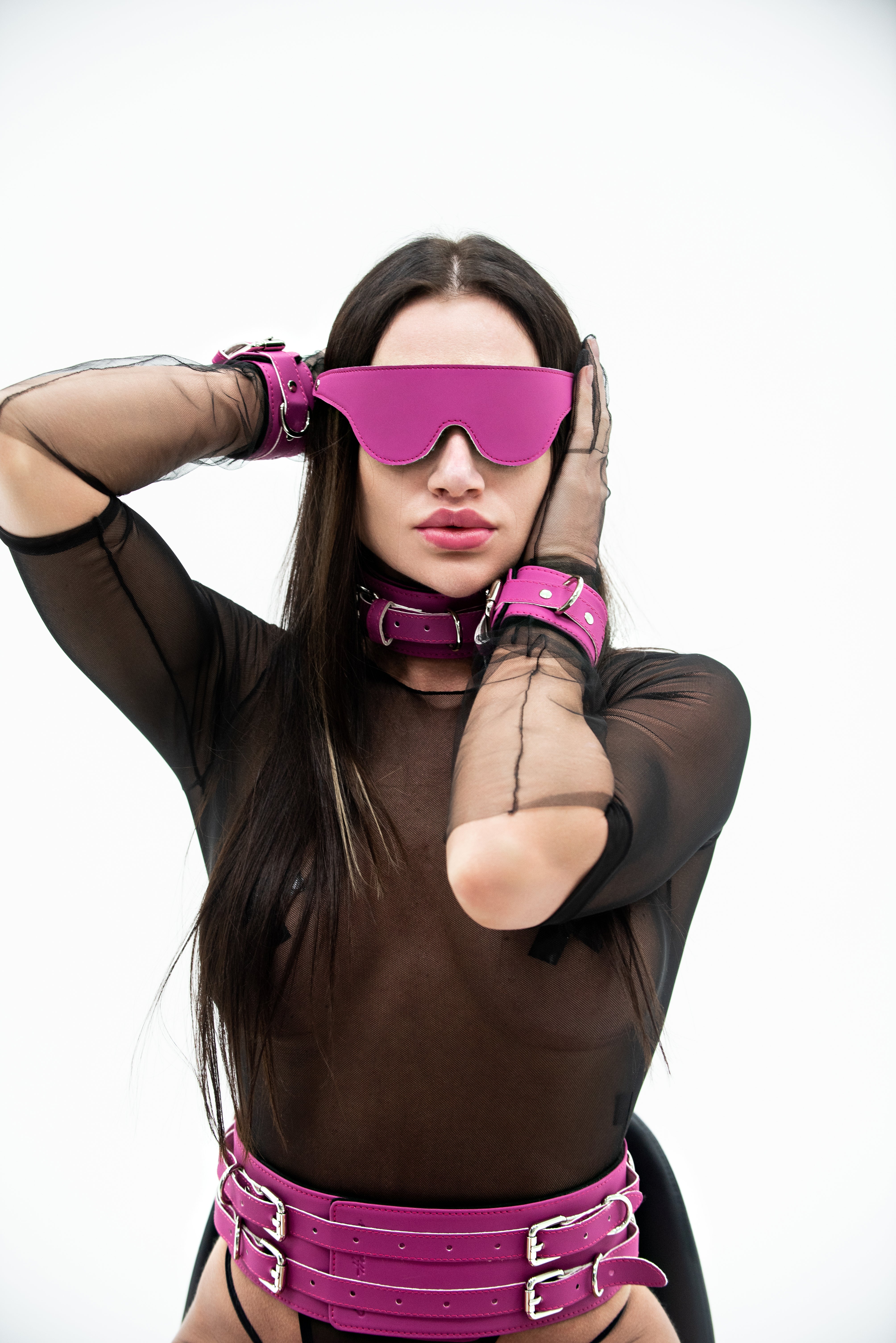 Neoprene Pink Faux Leather BDSM blindfold, BDSM eye mask
