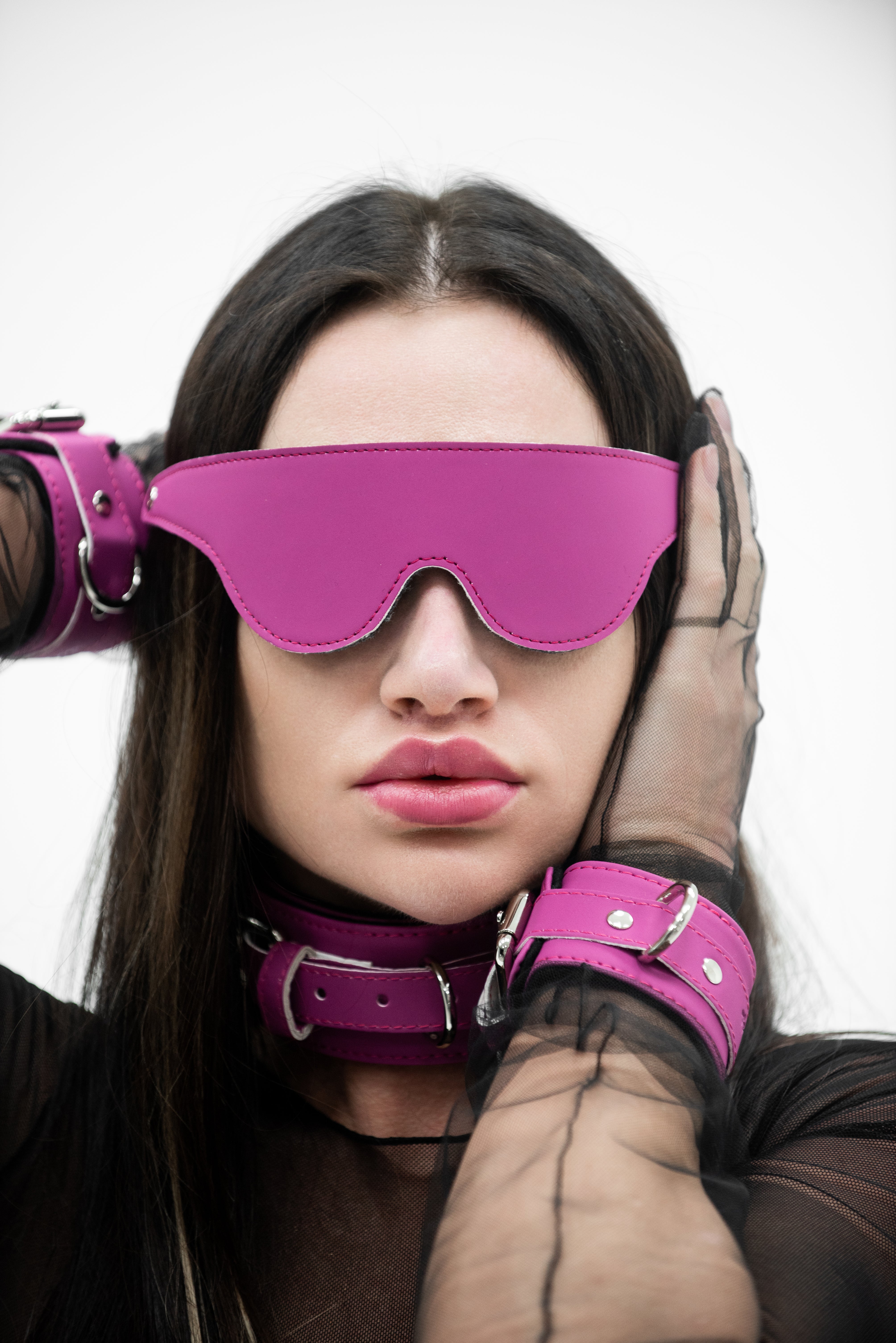 Neoprene Pink Faux Leather BDSM blindfold, BDSM eye mask