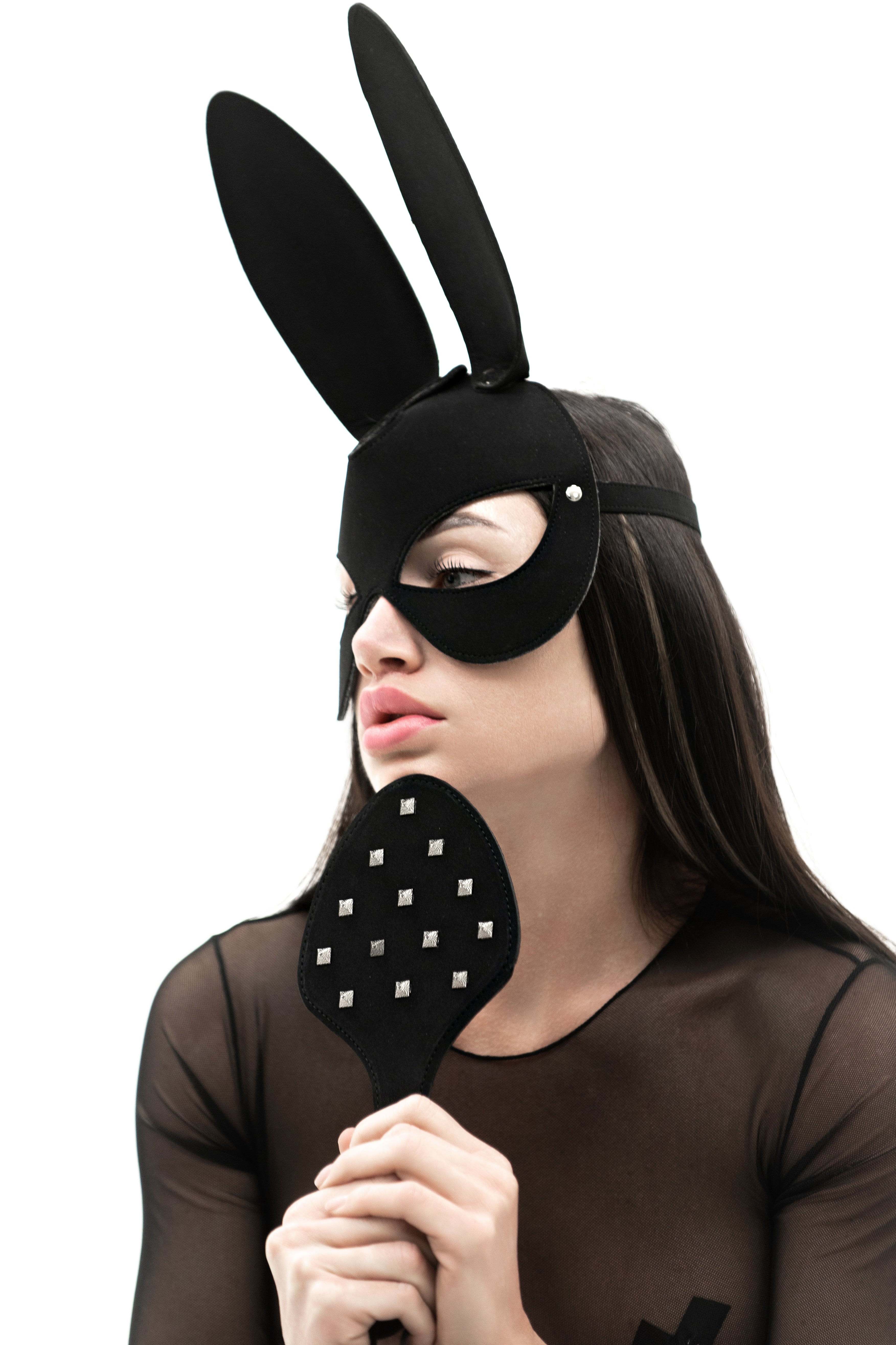 Neoprene Black Faux Leather Bunny Face mask.