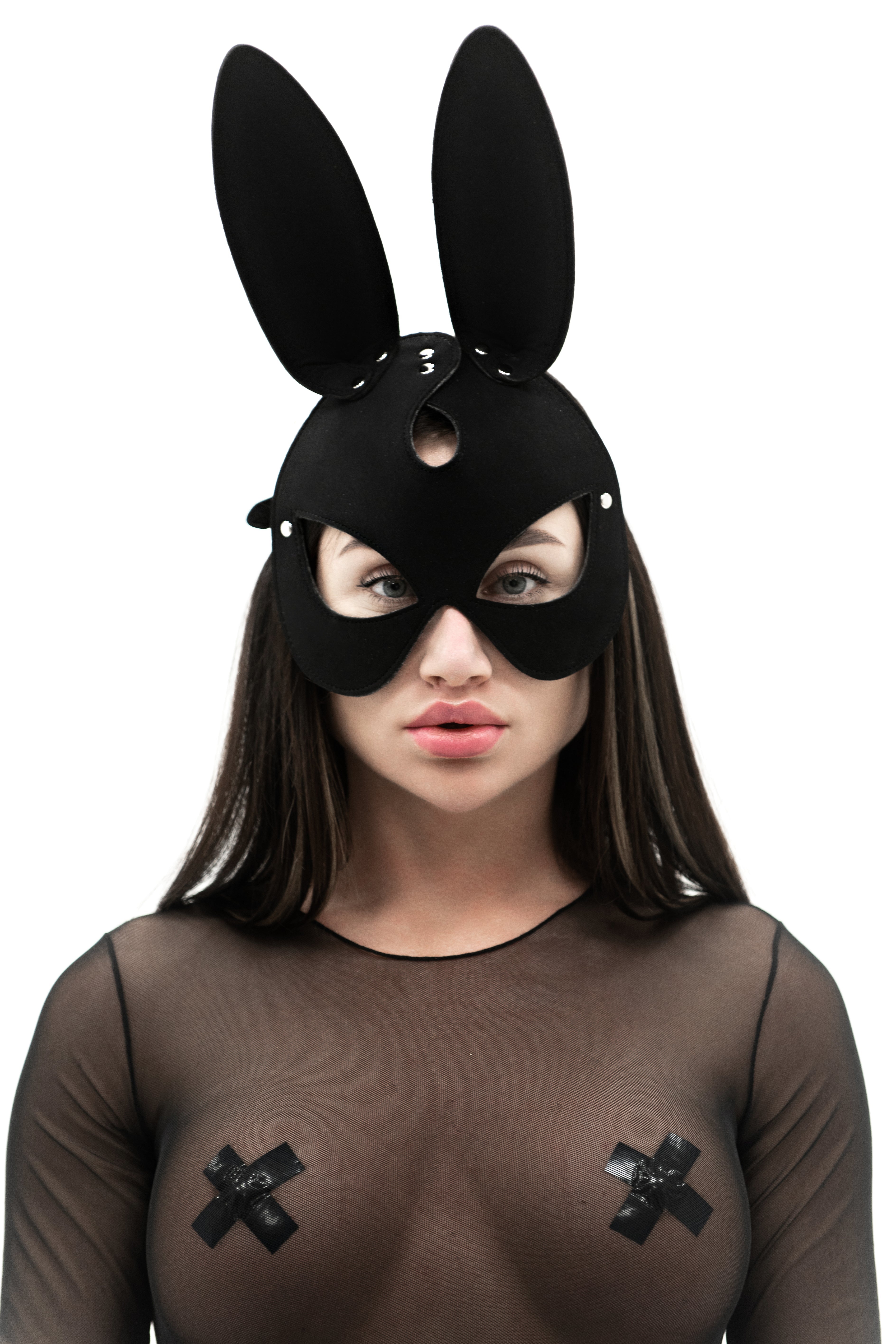Neoprene Black Faux Leather Bunny Face mask.