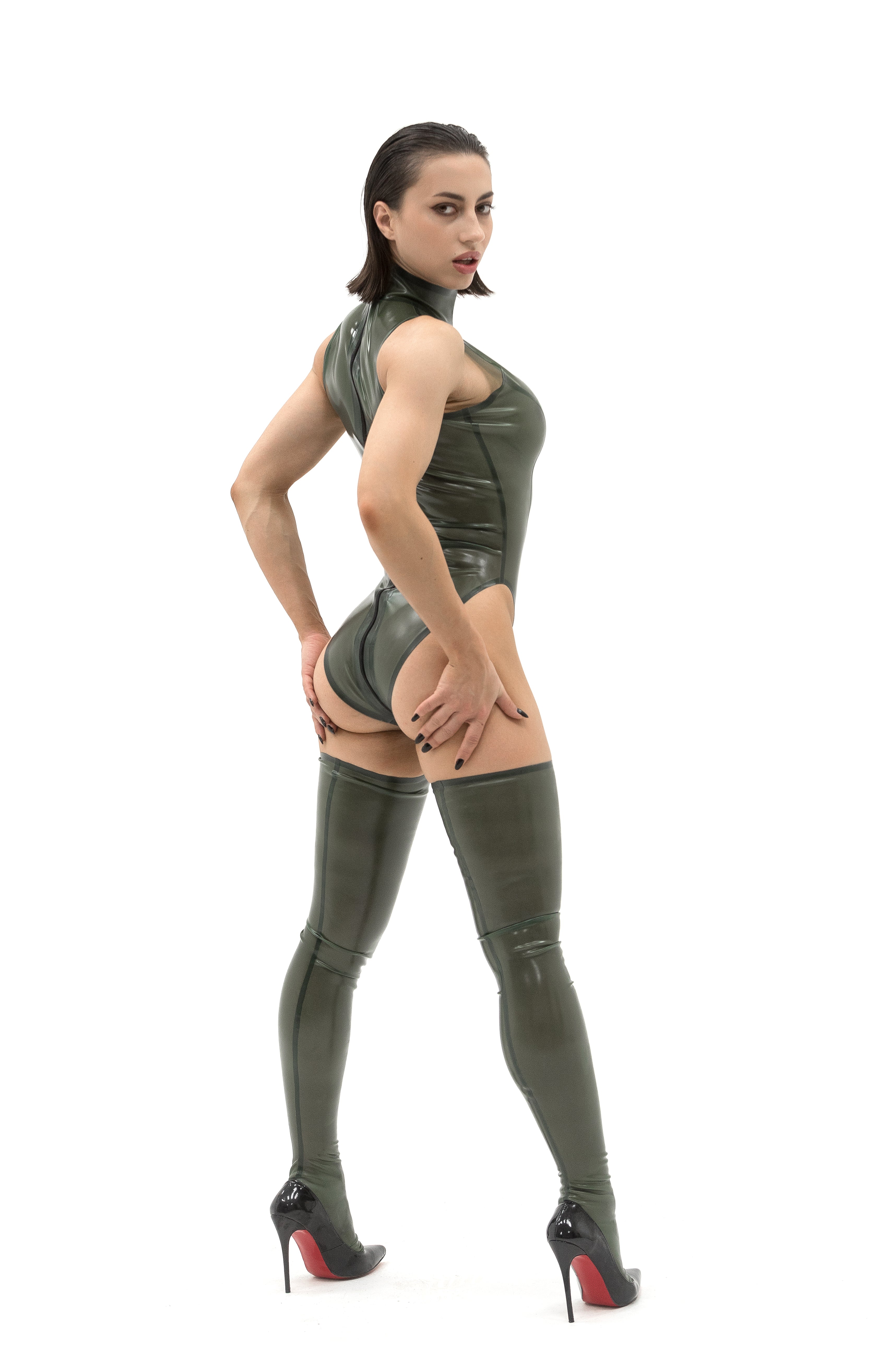 Full-length Latex Stockings. Semi-transparent Olive