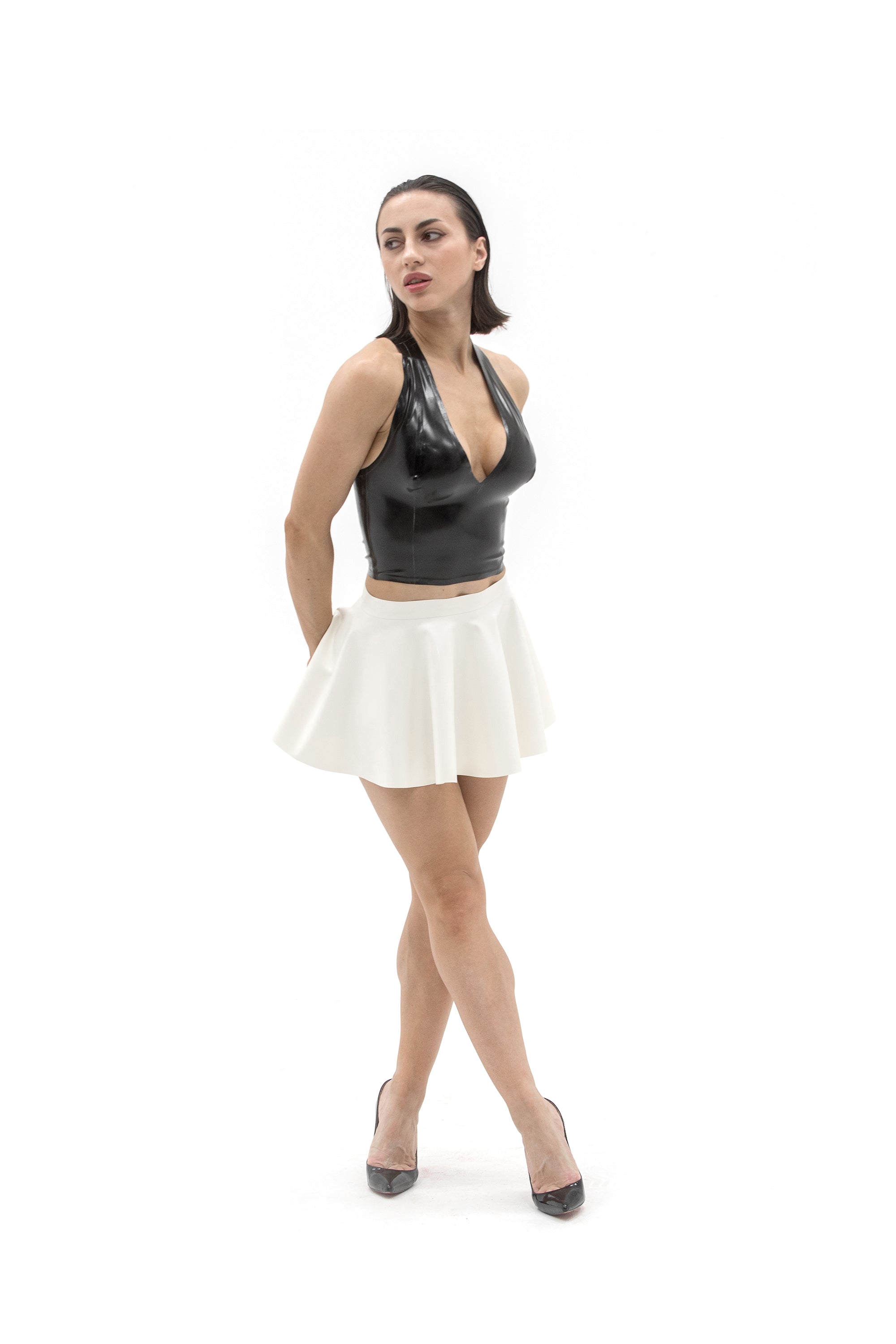 Latex Sleeveless V-Neck T-Shirt. Black
