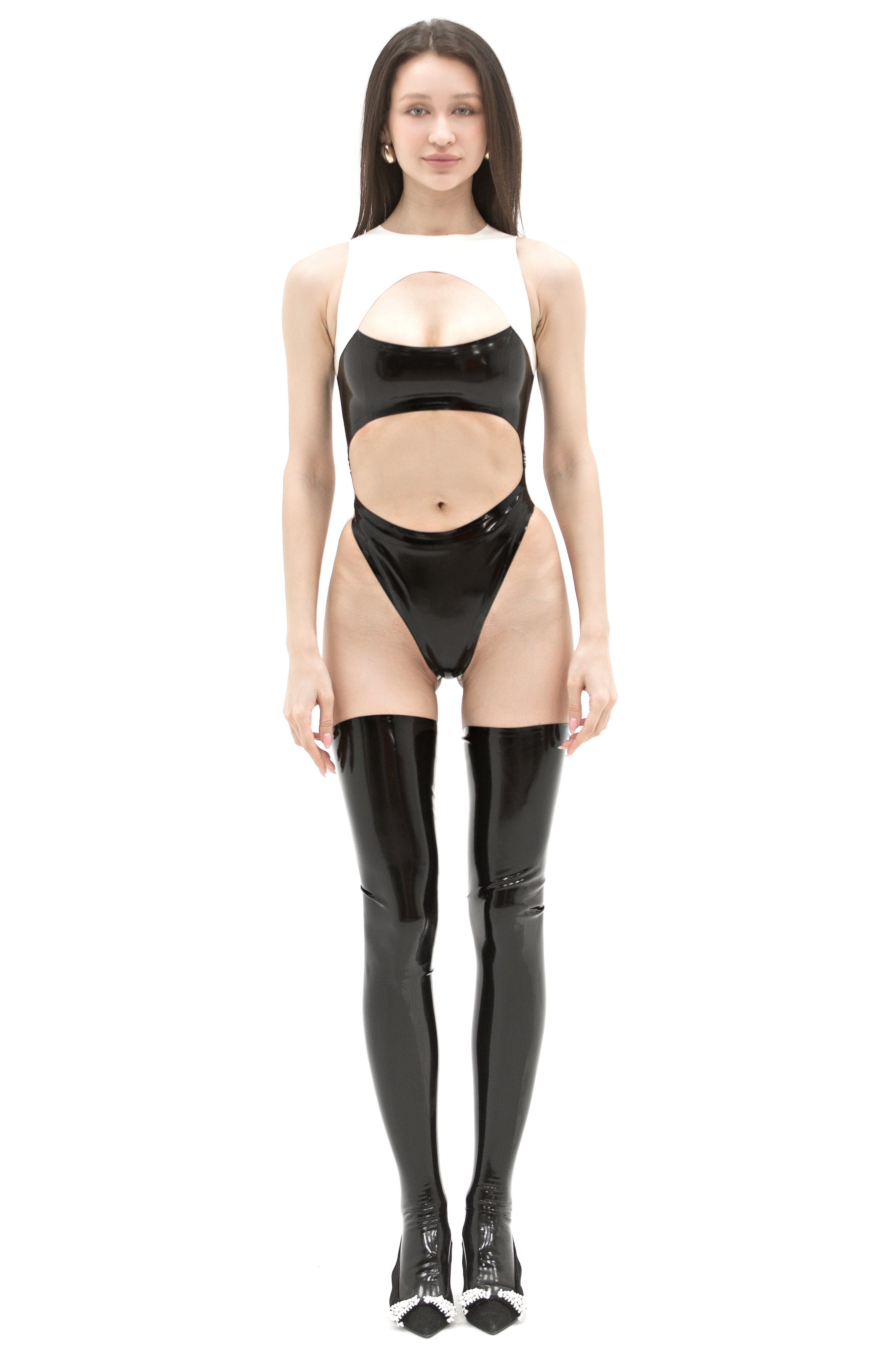 2-pieces Latex Bodysuit. Black & White